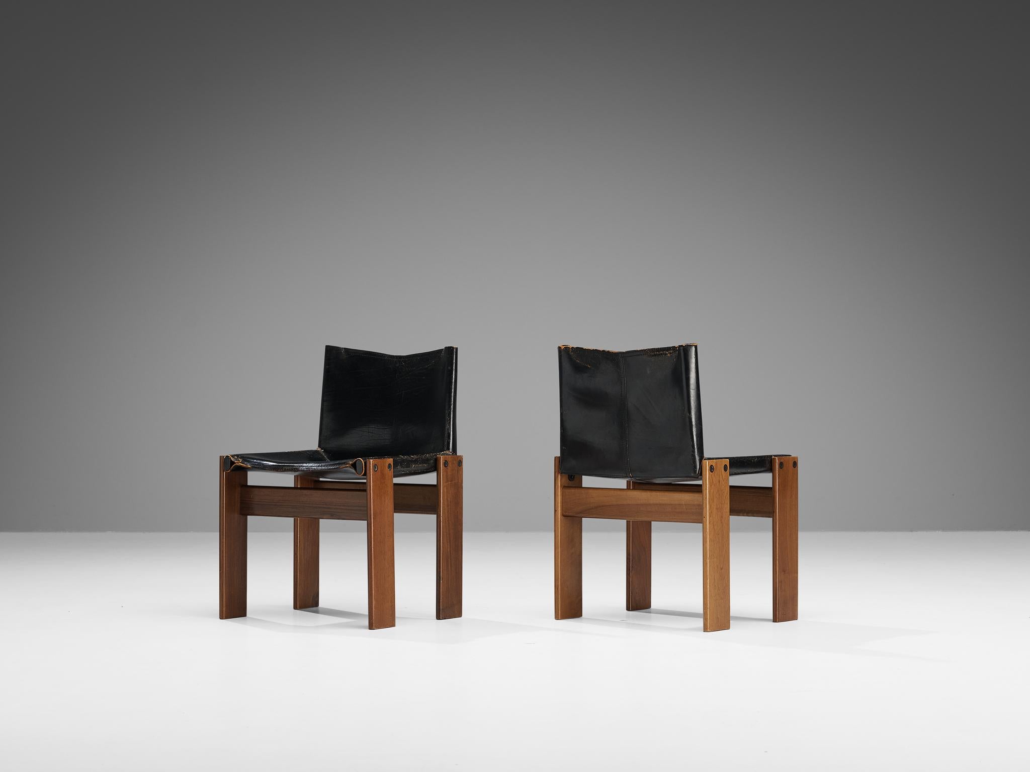 Tobia & Afra Scarpa for Molteni Set of Six 'Monk' Chairs in Leather and Walnut 3