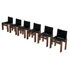 Tobia & Afra Scarpa for Molteni Set of Six 'Monk' Chairs in Leather and Walnut