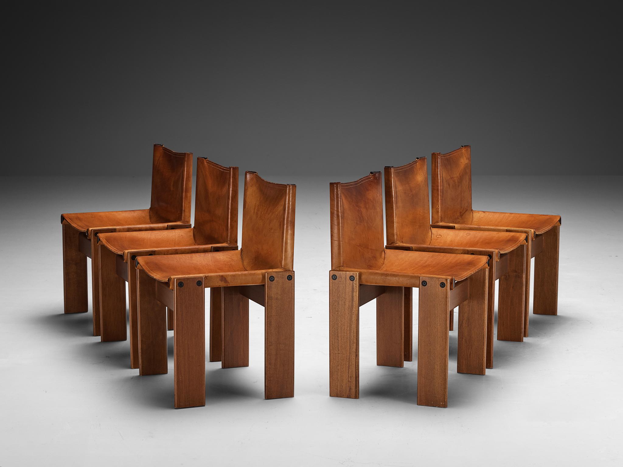 Tobia & Afra Scarpa for Molteni Set of Six 'Monk' Chairs in Leather  4