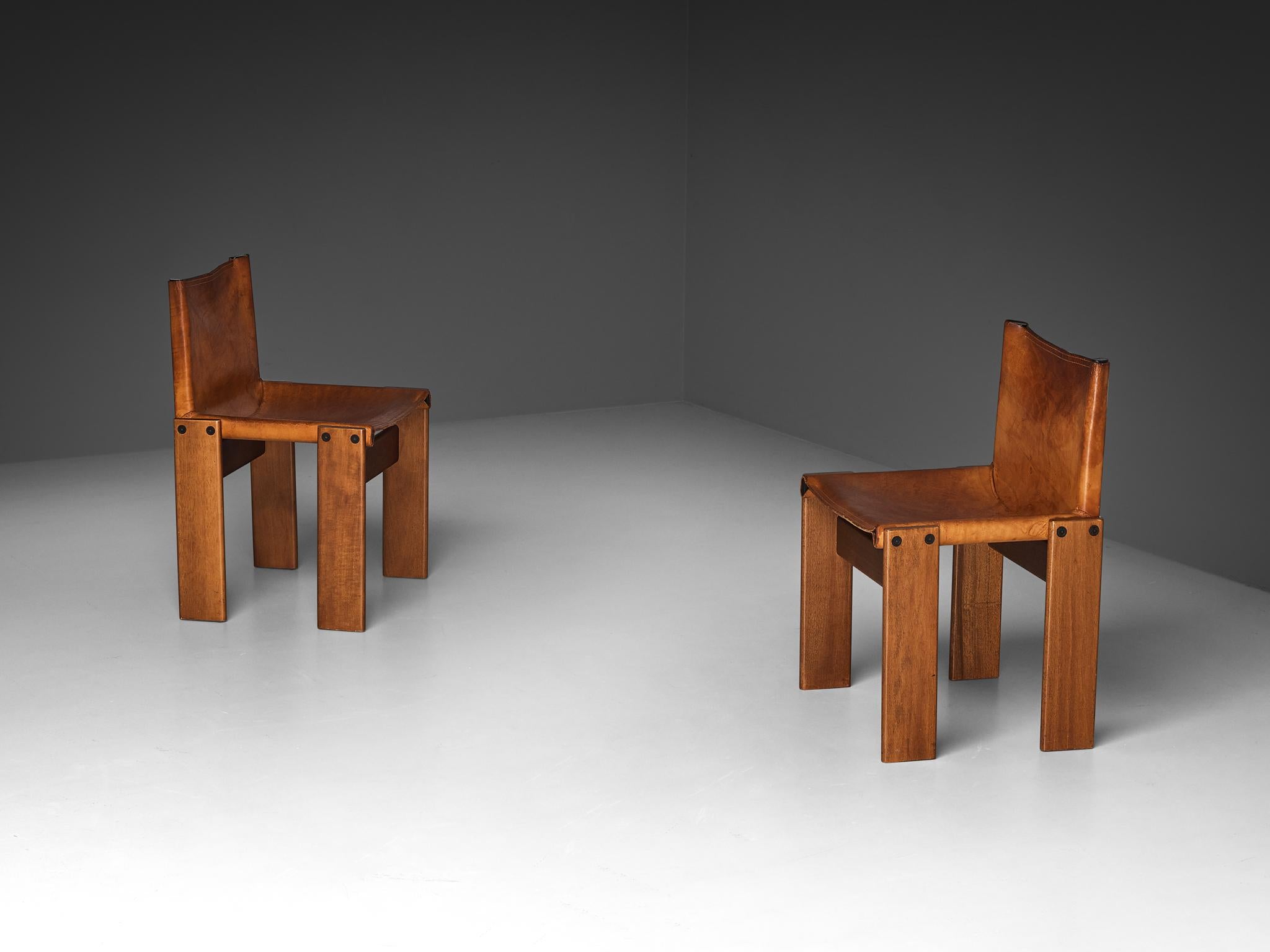 Tobia & Afra Scarpa for Molteni Set of Six 'Monk' Chairs in Leather  For Sale 5