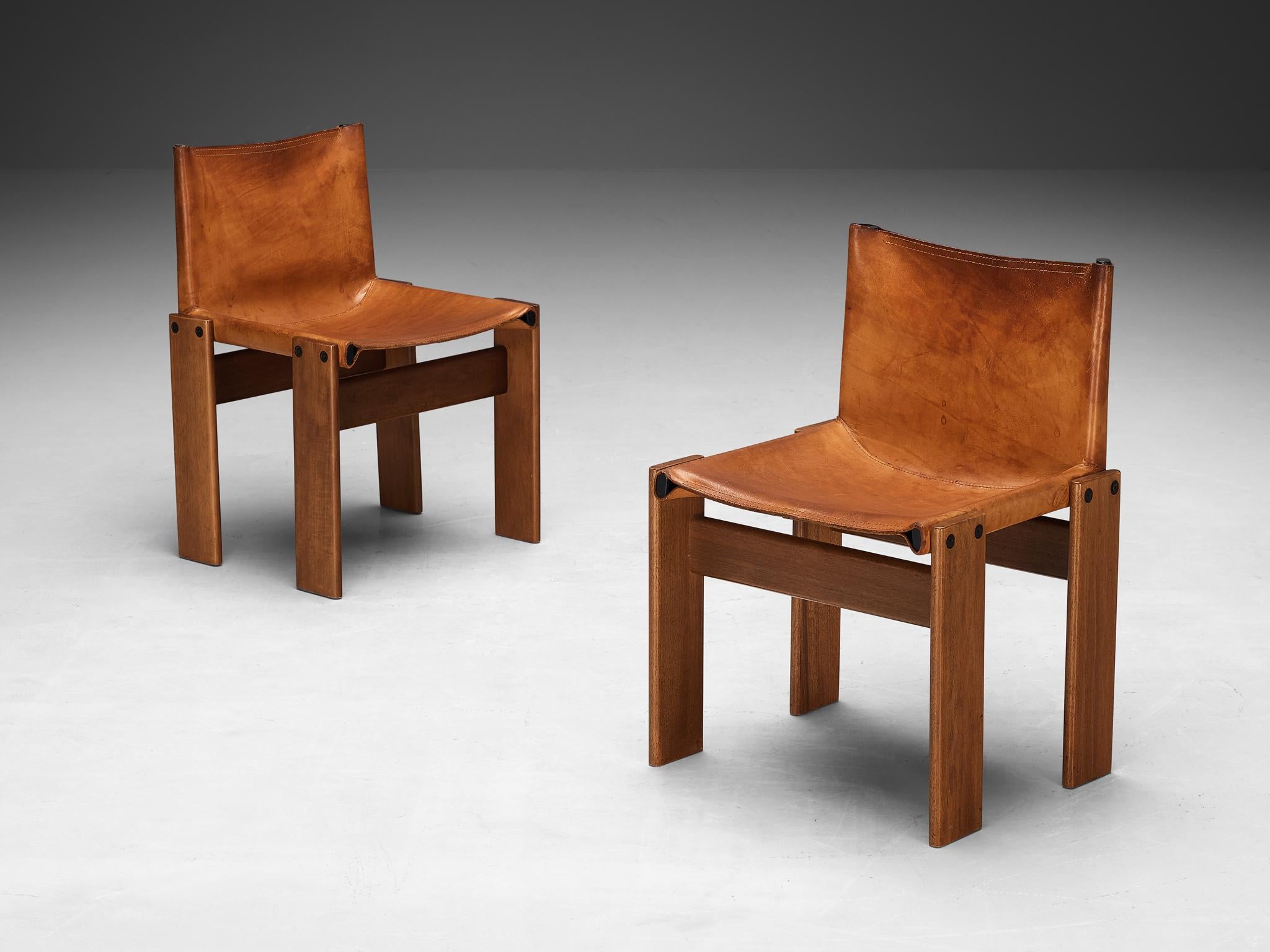 Mid-Century Modern Tobia & Afra Scarpa for Molteni Set of Six 'Monk' Chairs in Leather 