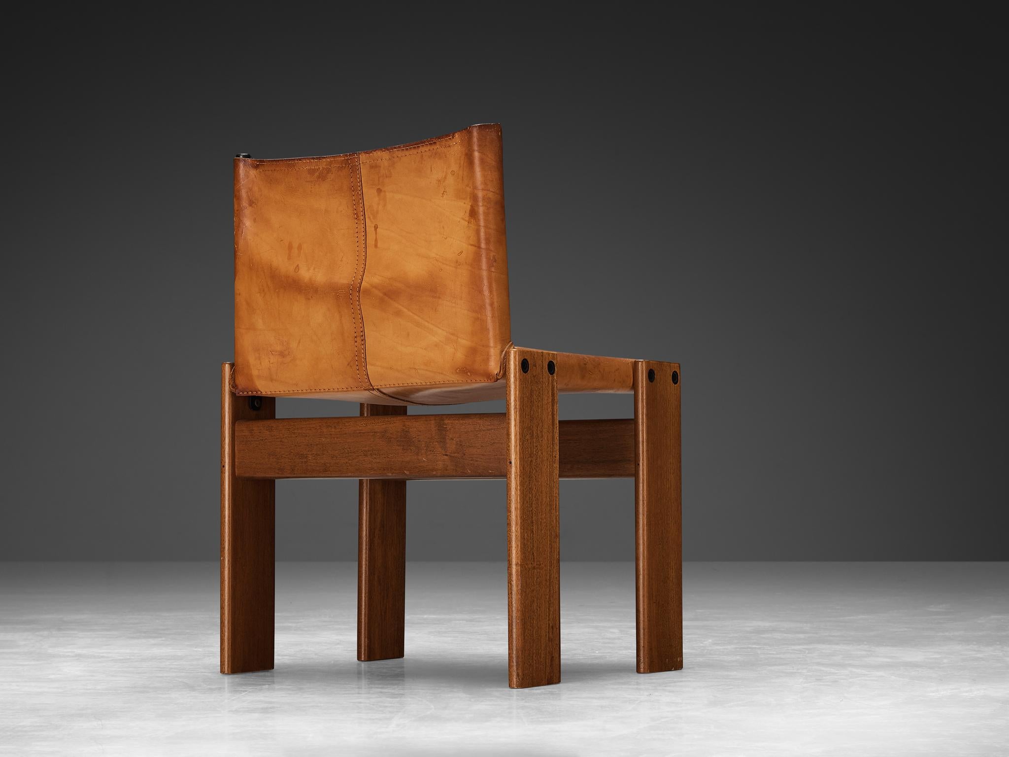 Italian Tobia & Afra Scarpa for Molteni Set of Six 'Monk' Chairs in Leather 