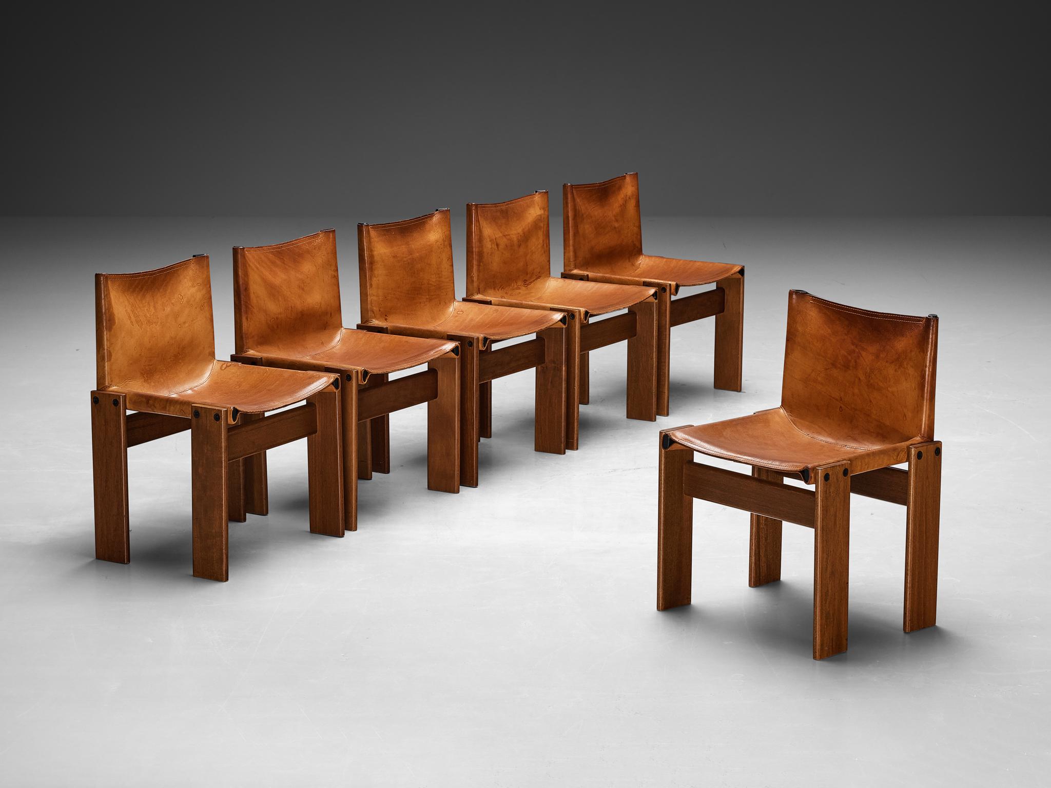 Late 20th Century Tobia & Afra Scarpa for Molteni Set of Six 'Monk' Chairs in Leather  For Sale