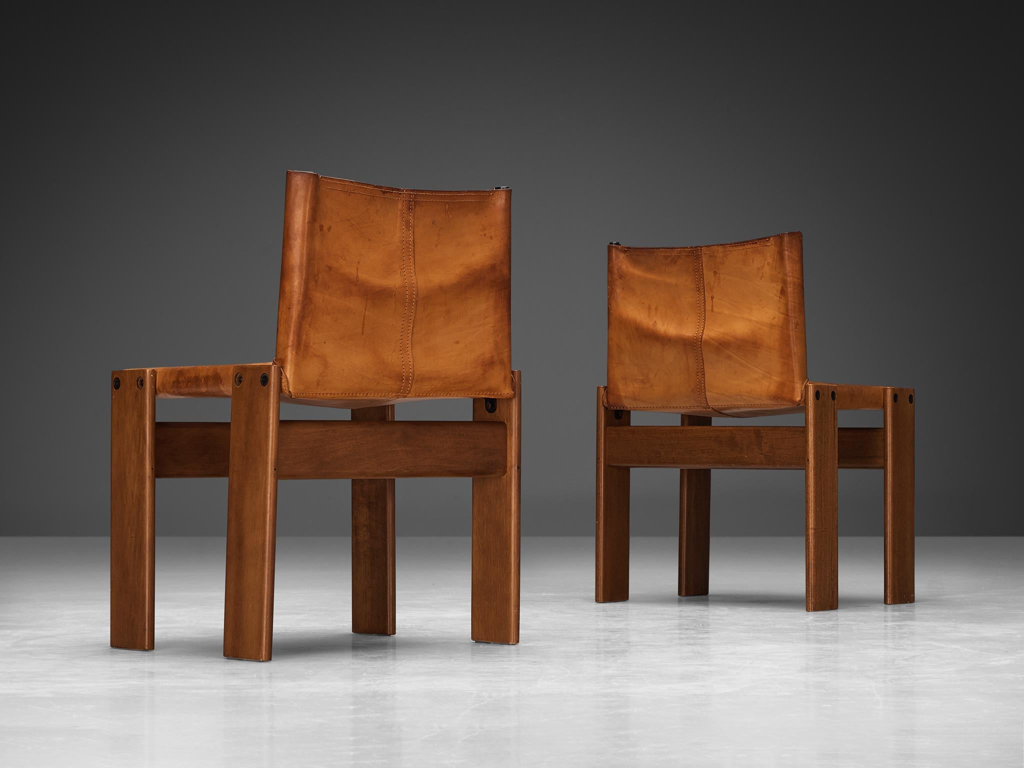Tobia & Afra Scarpa for Molteni Set of Six 'Monk' Chairs in Leather  1