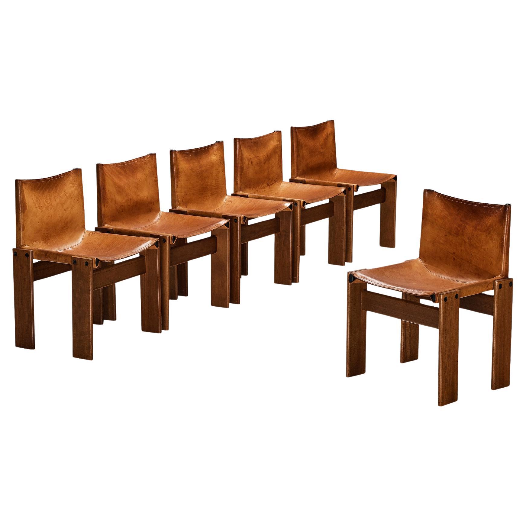 Tobia & Afra Scarpa for Molteni Set of Six 'Monk' Chairs in Leather  For Sale