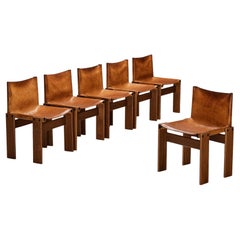 Tobia & Afra Scarpa for Molteni Set of Six 'Monk' Chairs in Leather 