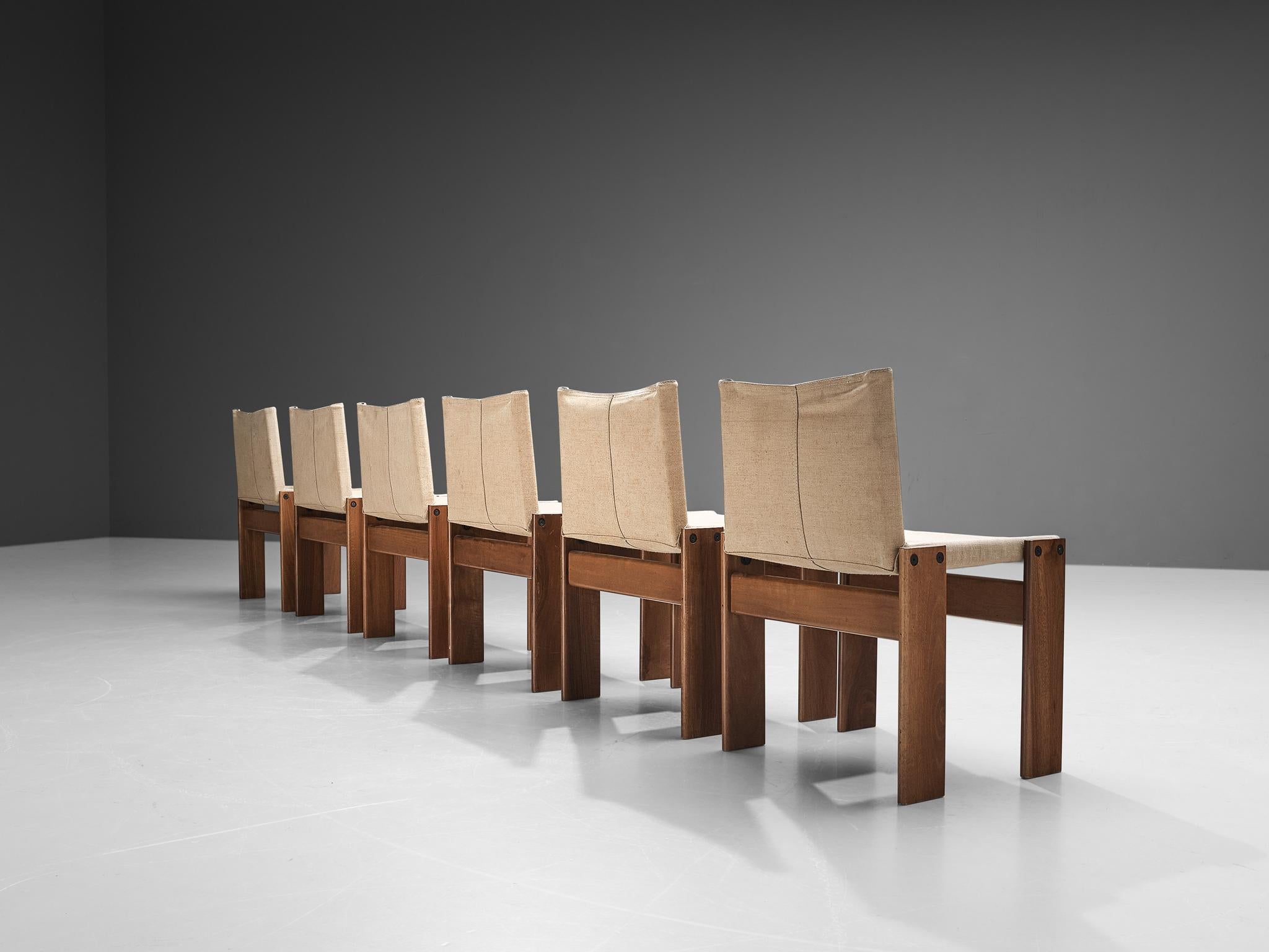 Mid-Century Modern Tobia & Afra Scarpa for Molteni Set of Six 'Monk' Chairs in Off-White Canvas