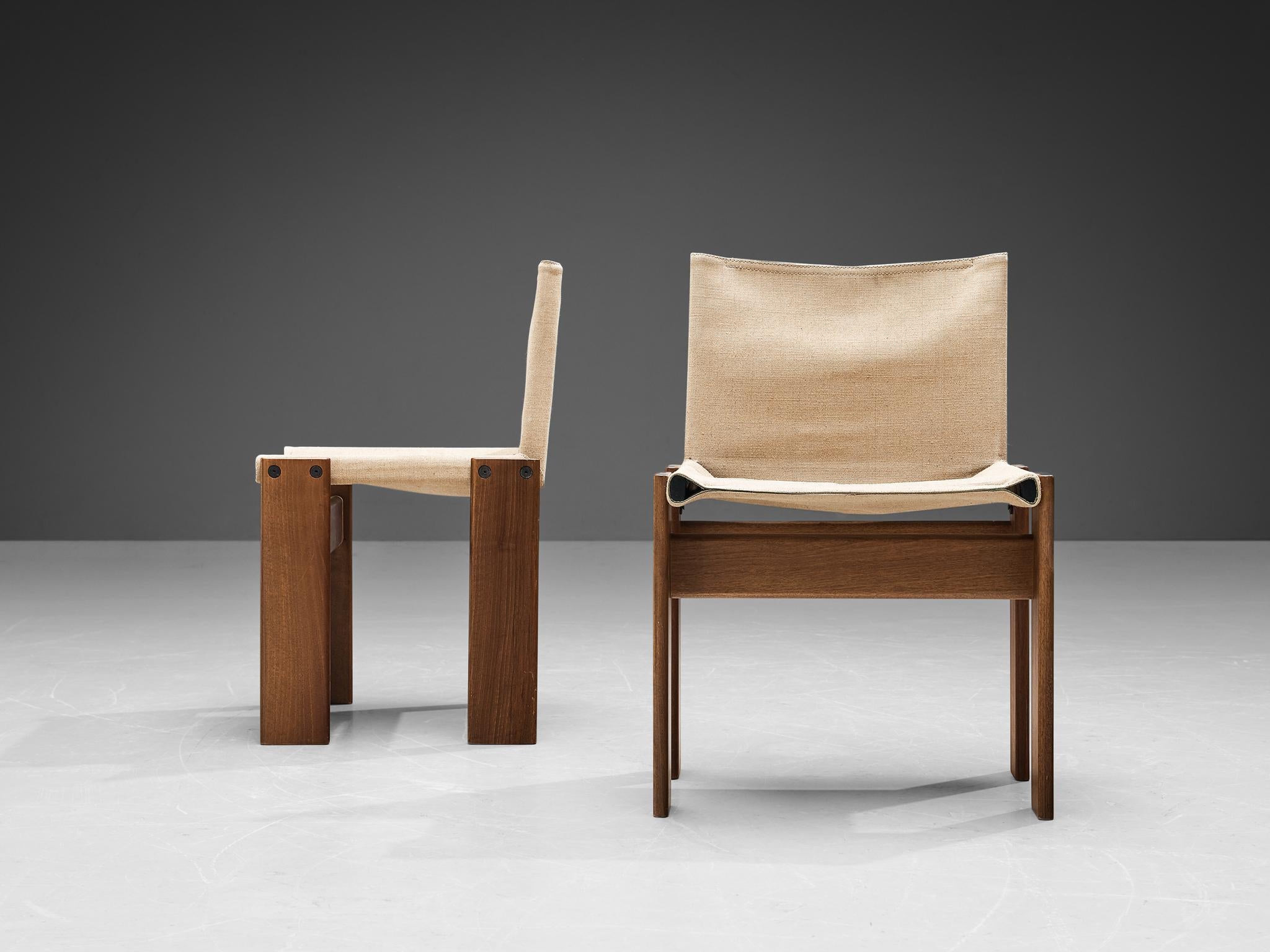 Late 20th Century Tobia & Afra Scarpa for Molteni Set of Six 'Monk' Chairs in Off-White Canvas