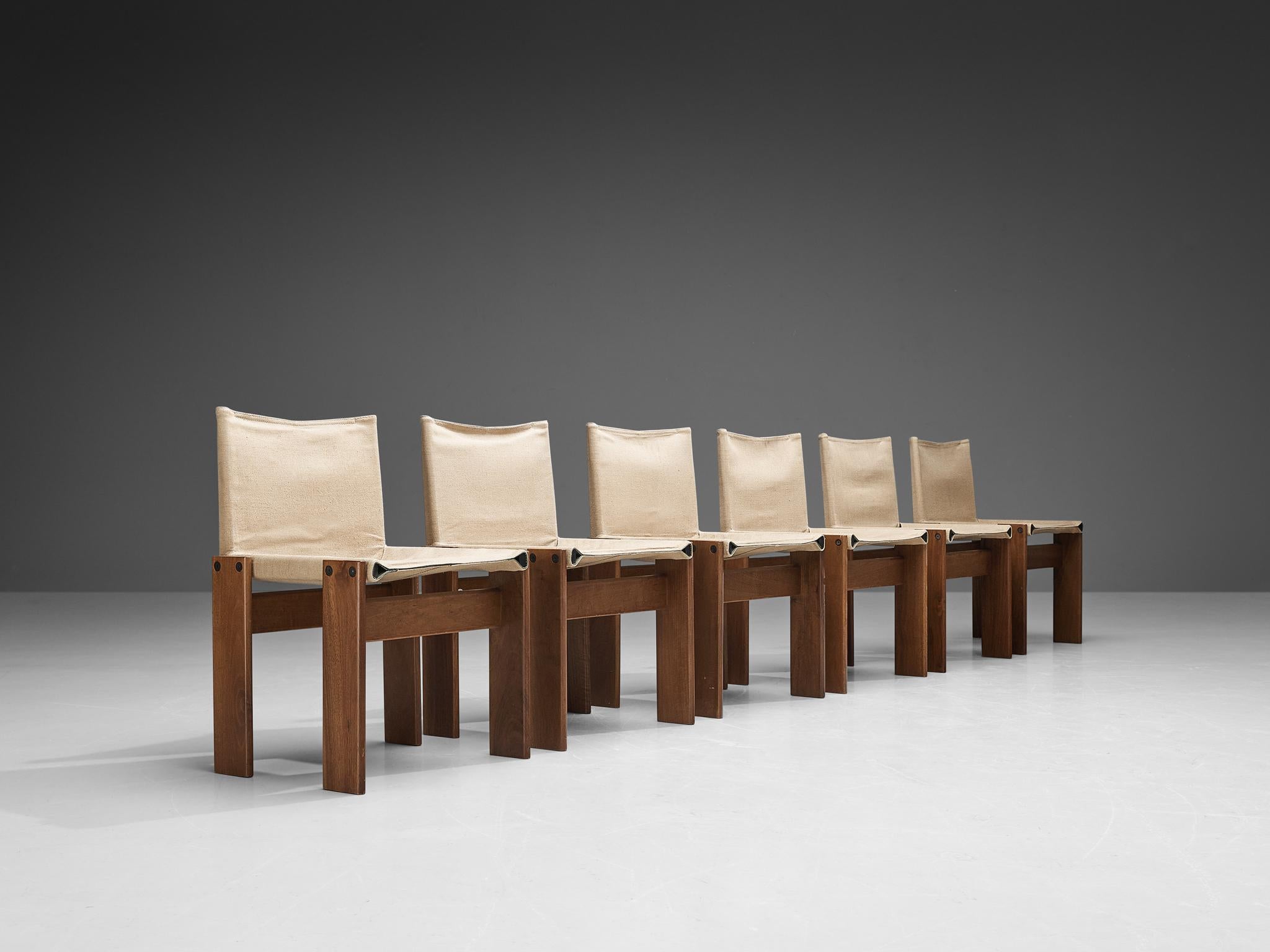 Tobia & Afra Scarpa for Molteni Set of Six 'Monk' Chairs in Off-White Canvas 1