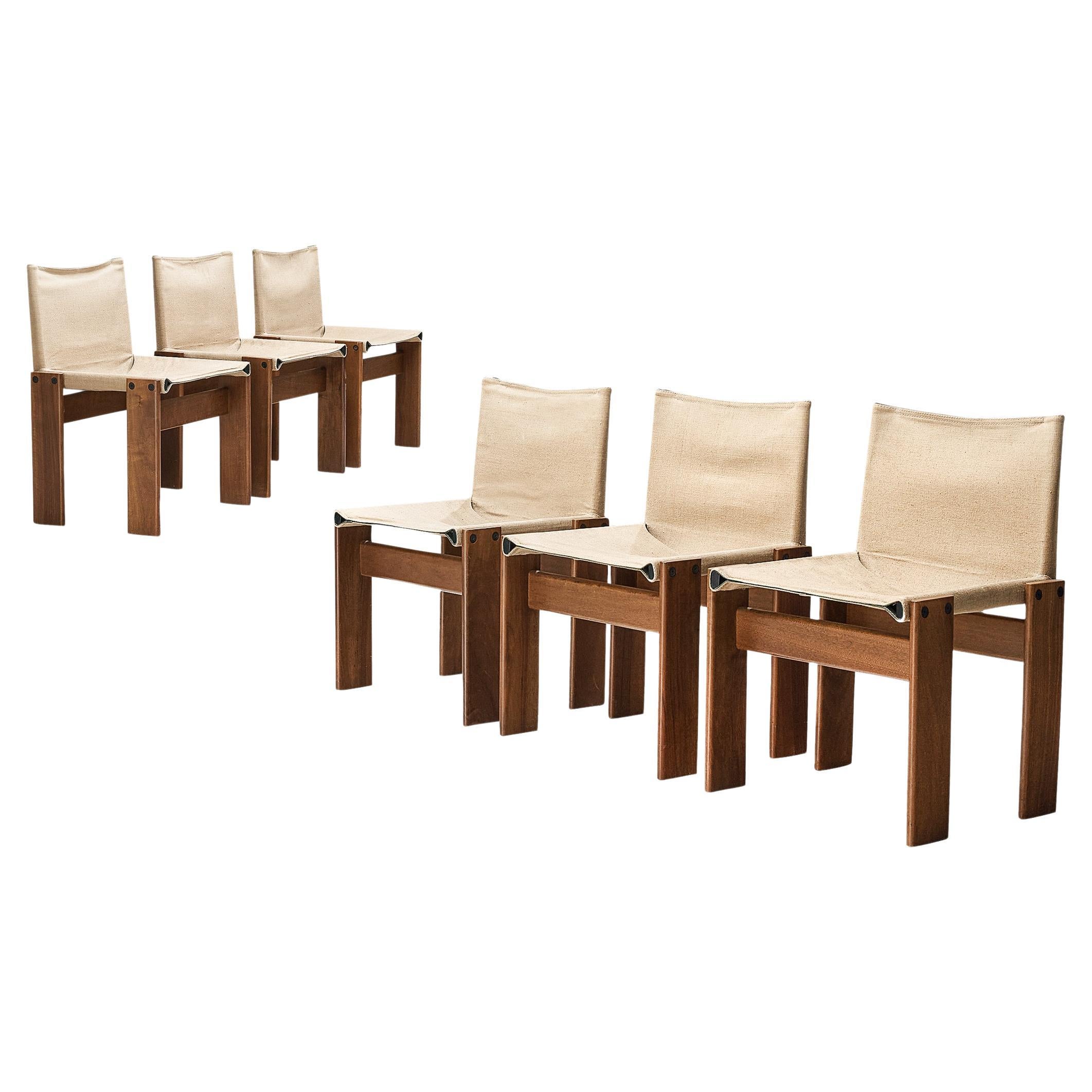 Tobia & Afra Scarpa for Molteni Set of Six 'Monk' Chairs in Off-White Canvas