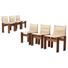 Tobia & Afra Scarpa for Molteni Set of Six 'Monk' Chairs in Off-White Canvas