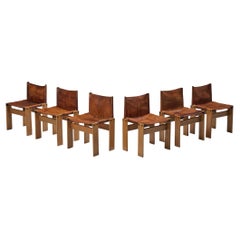 Tobia & Afra Scarpa for Molteni Set of Six Patinated 'Monk' Chairs