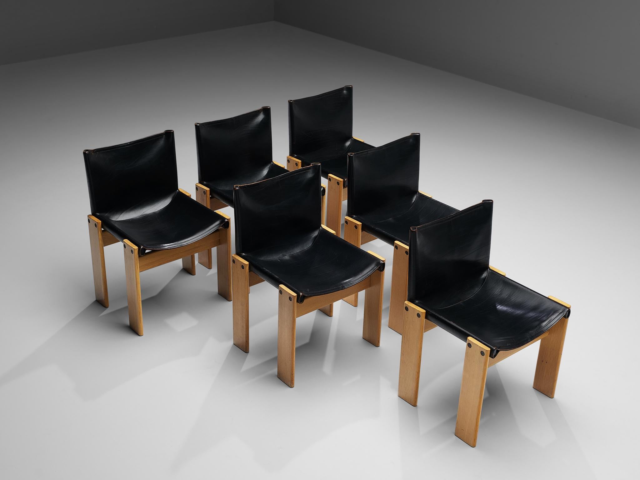 Tobia & Afra Scarpa for Molteni Six 'Monk' Chairs in Black Leather 2