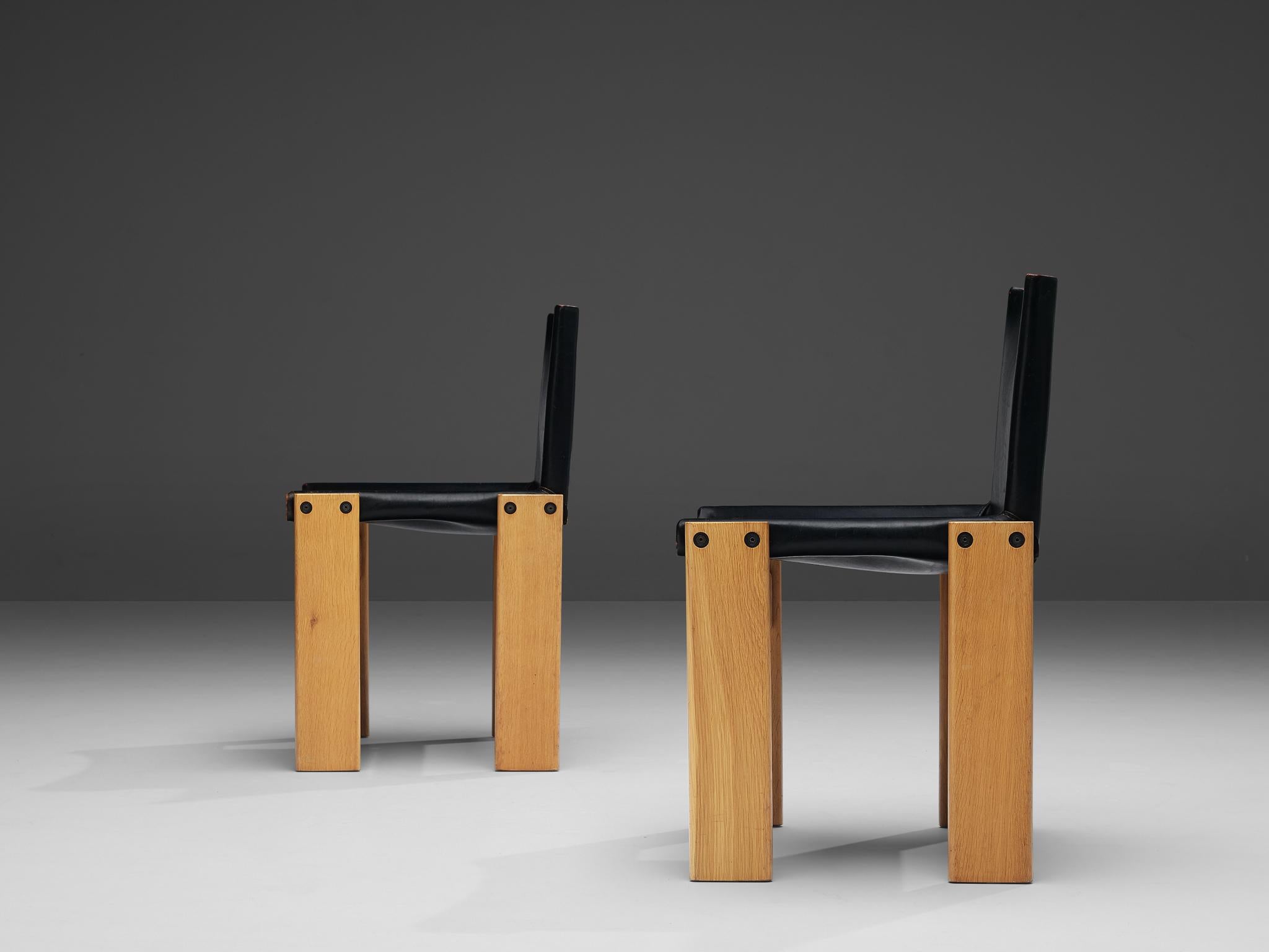 Tobia & Afra Scarpa for Molteni Six 'Monk' Chairs in Black Leather 4