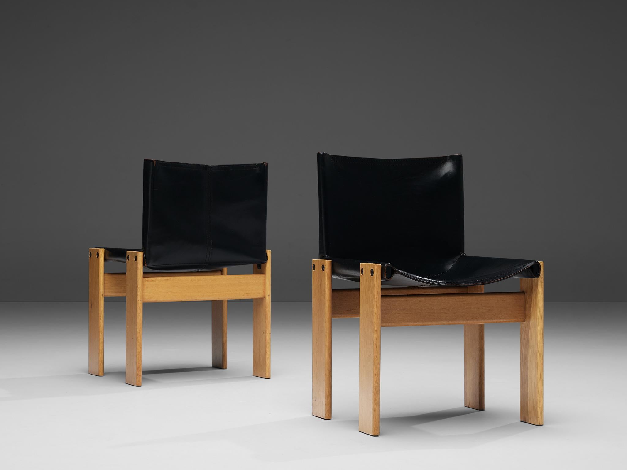 Mid-Century Modern Tobia & Afra Scarpa for Molteni Six 'Monk' Chairs in Black Leather