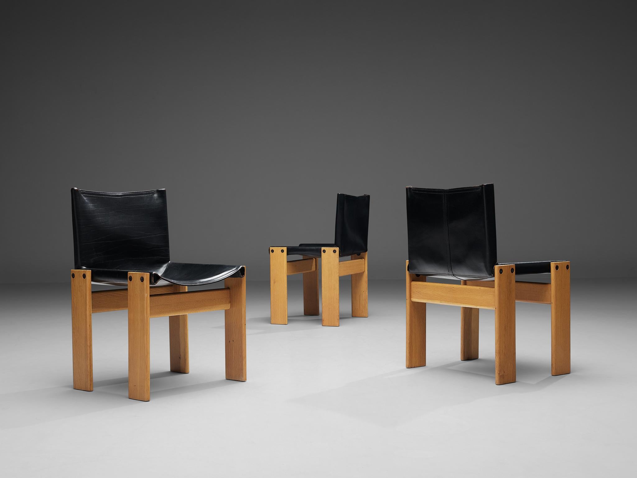 Italian Tobia & Afra Scarpa for Molteni Six 'Monk' Chairs in Black Leather