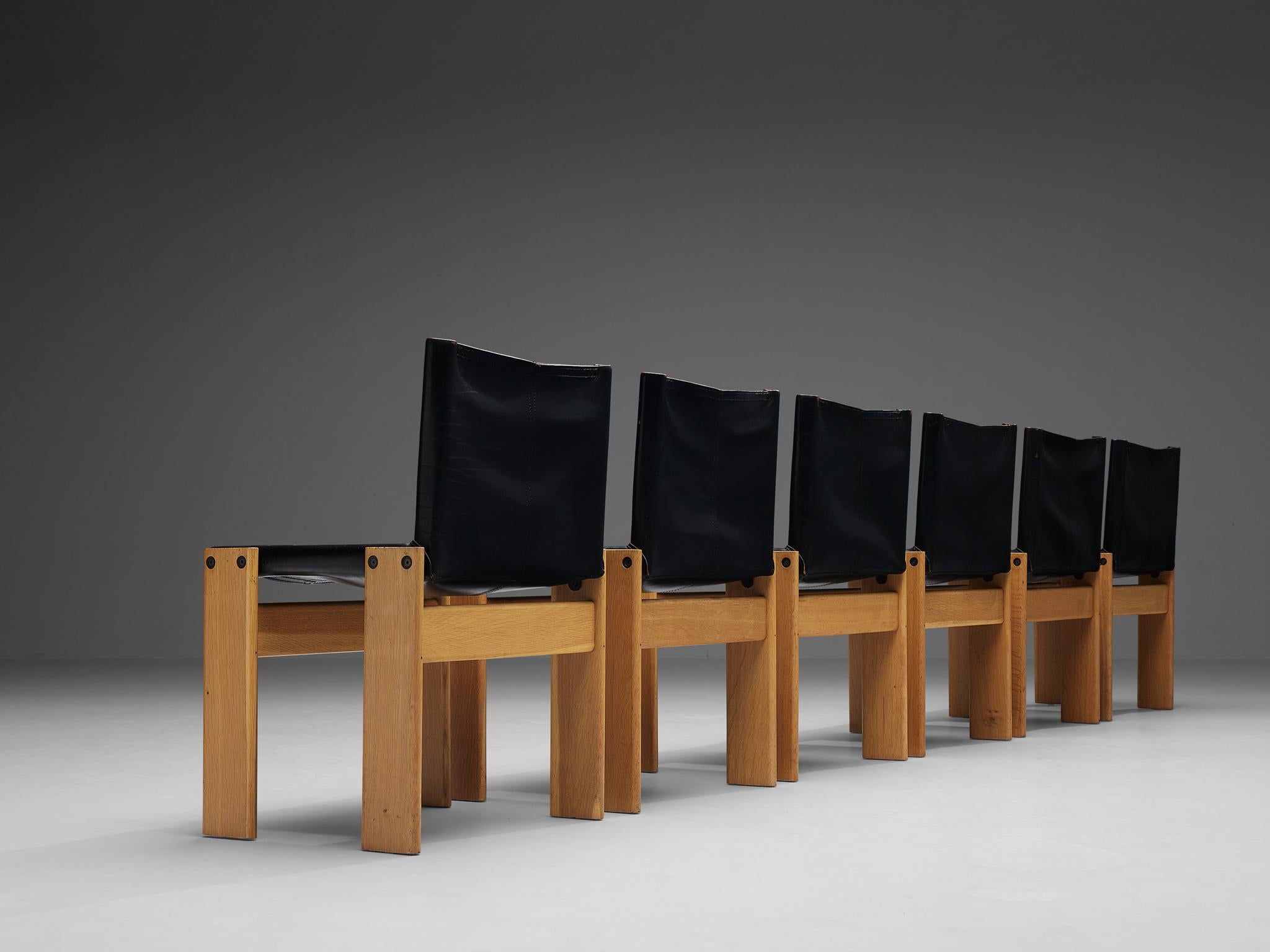 Tobia & Afra Scarpa for Molteni Six 'Monk' Chairs in Black Leather In Good Condition In Waalwijk, NL