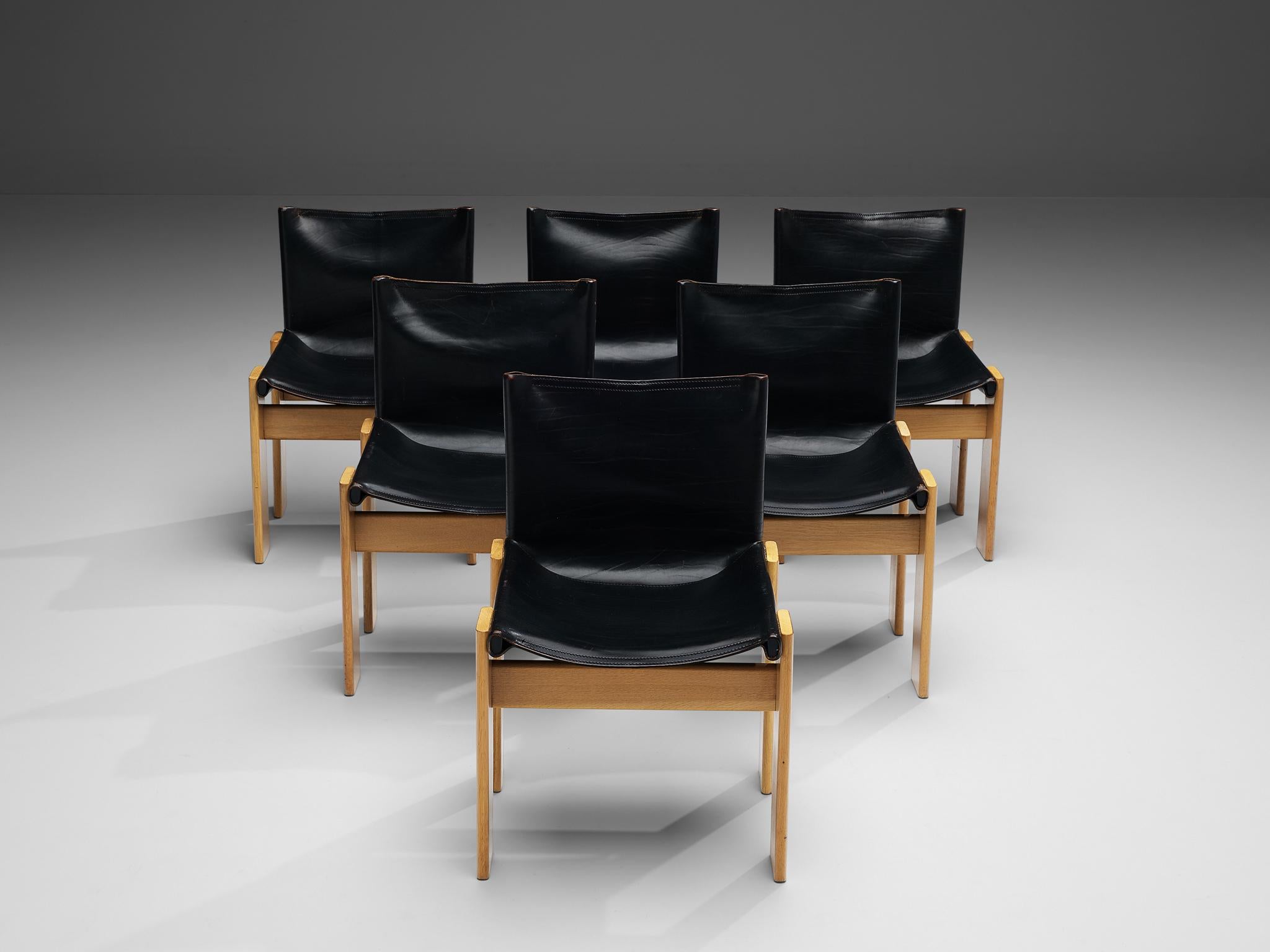 Late 20th Century Tobia & Afra Scarpa for Molteni Six 'Monk' Chairs in Black Leather