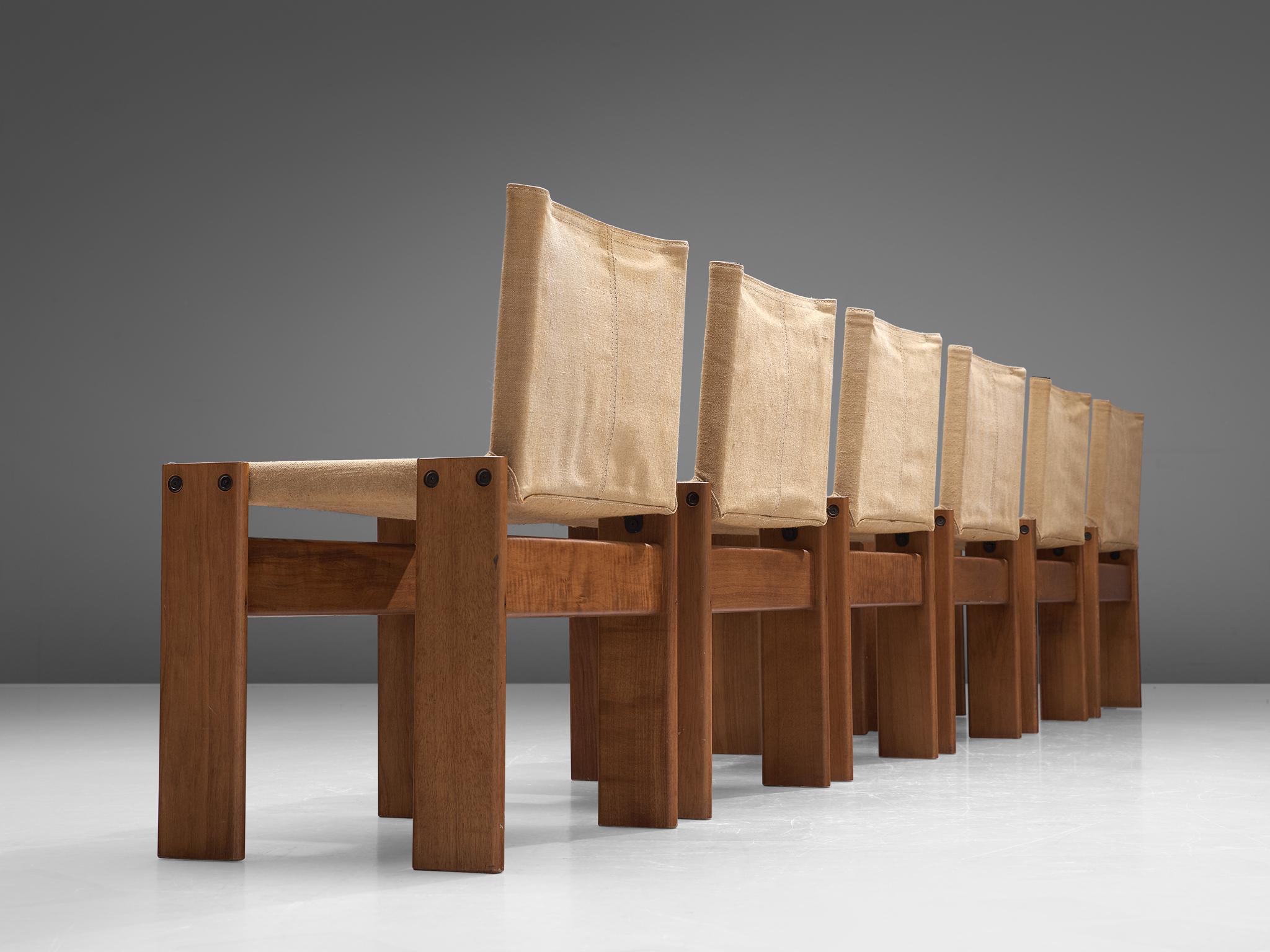 Sechs Monk-Stühle von Afra & Tobia Scarpa für Molteni aus Naturel Canvas (Moderne der Mitte des Jahrhunderts)