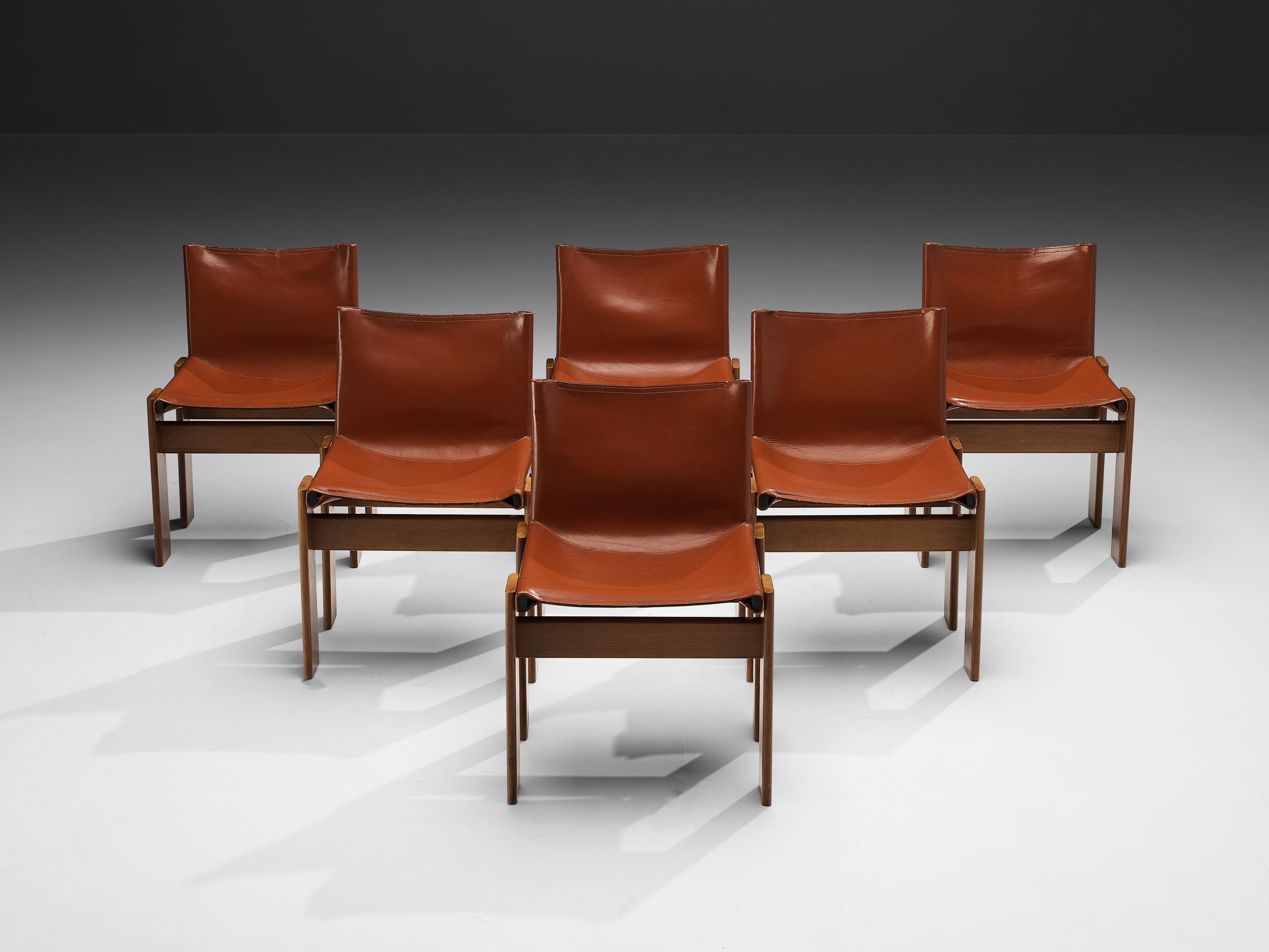 Tobia & Afra Scarpa for Molteni Six 'Monk' Chairs in Red Leather 3