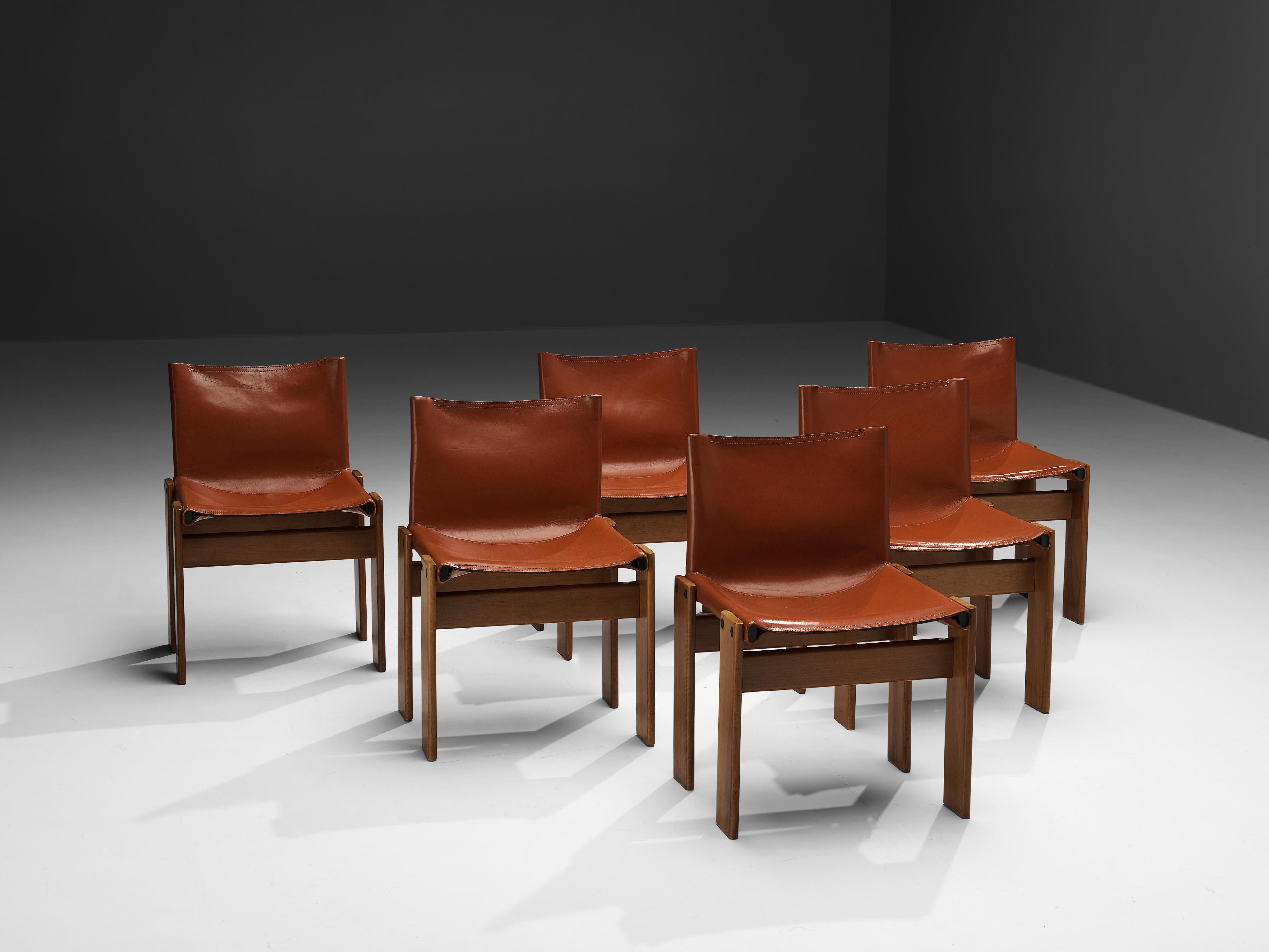 Tobia & Afra Scarpa for Molteni Six 'Monk' Chairs in Red Leather 4