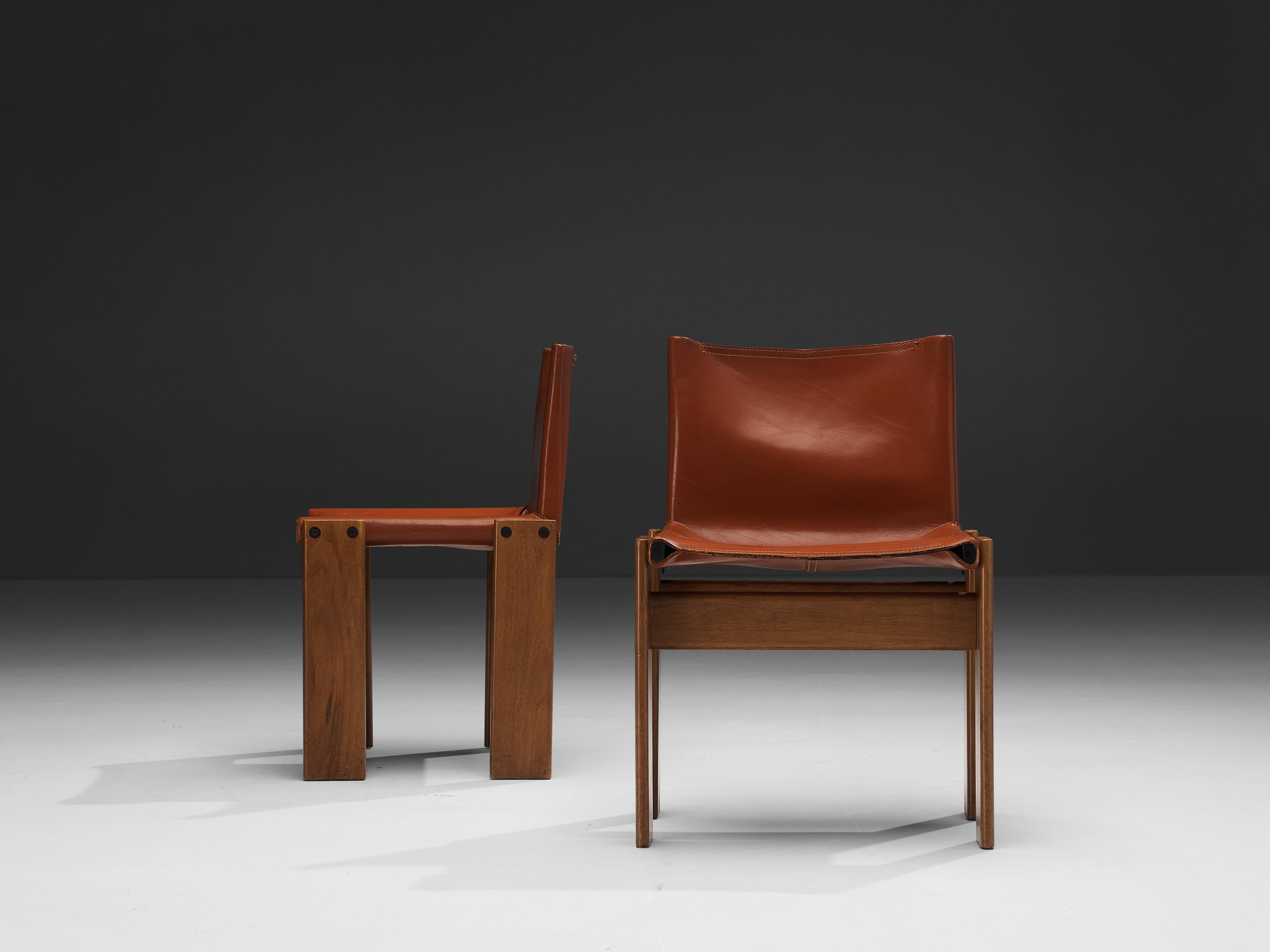 Tobia & Afra Scarpa for Molteni Six 'Monk' Chairs in Red Leather 5