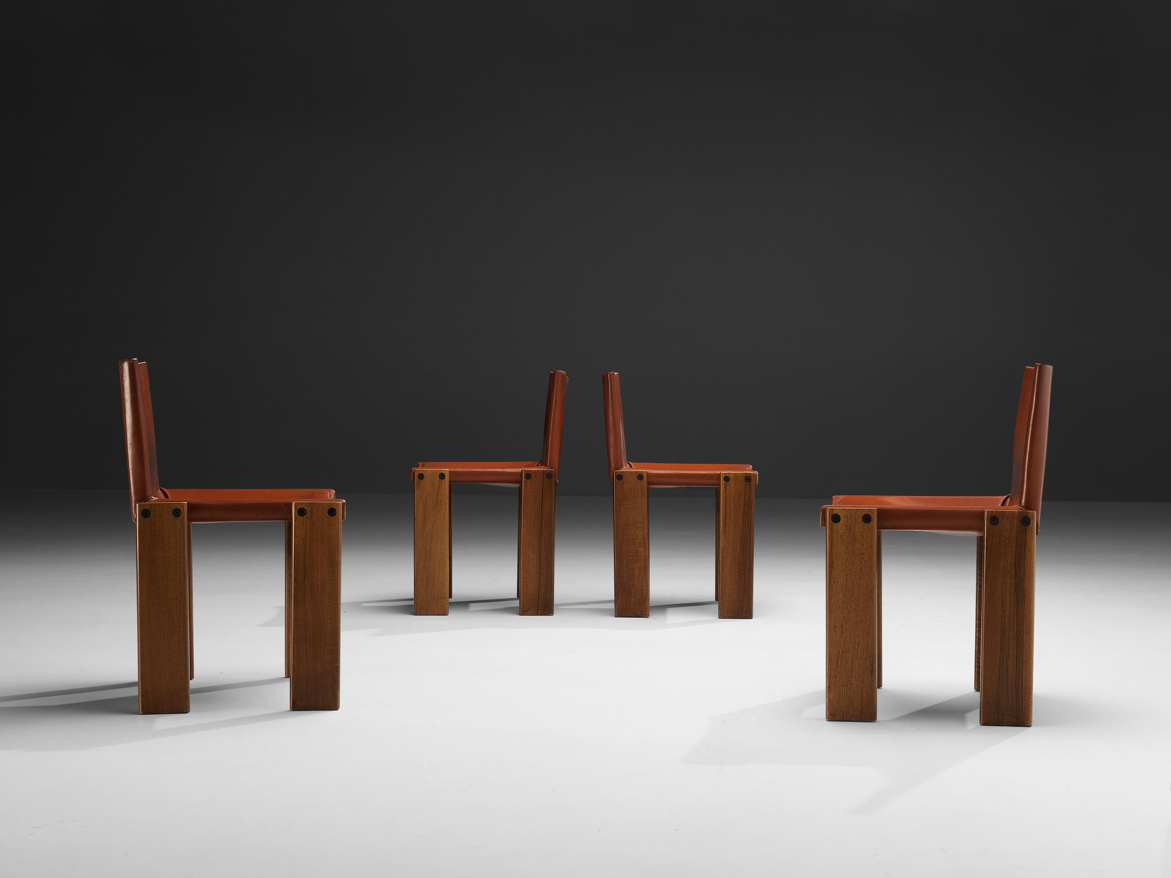 Tobia & Afra Scarpa for Molteni Six 'Monk' Chairs in Red Leather 6