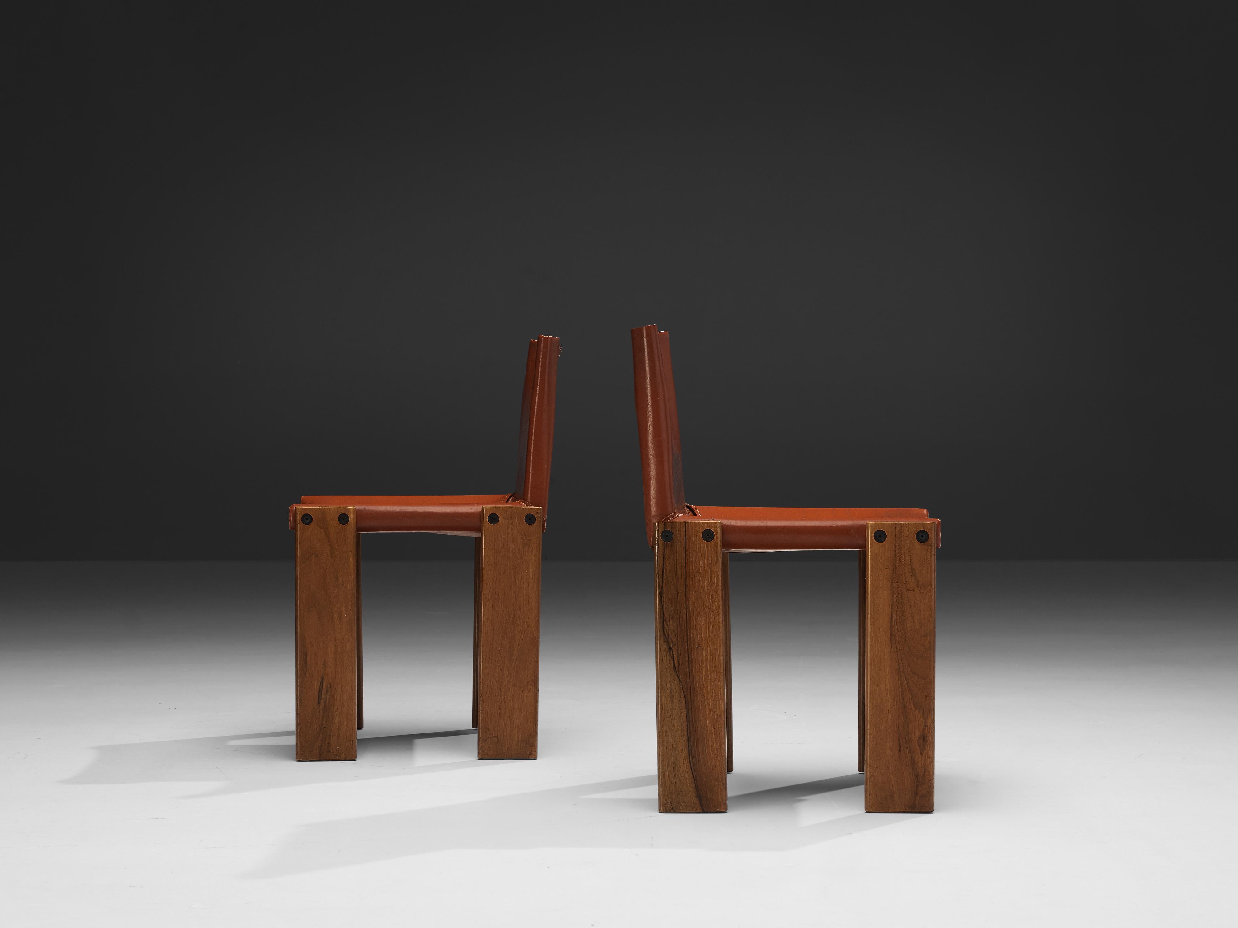 Tobia & Afra Scarpa for Molteni Six 'Monk' Chairs in Red Leather 8