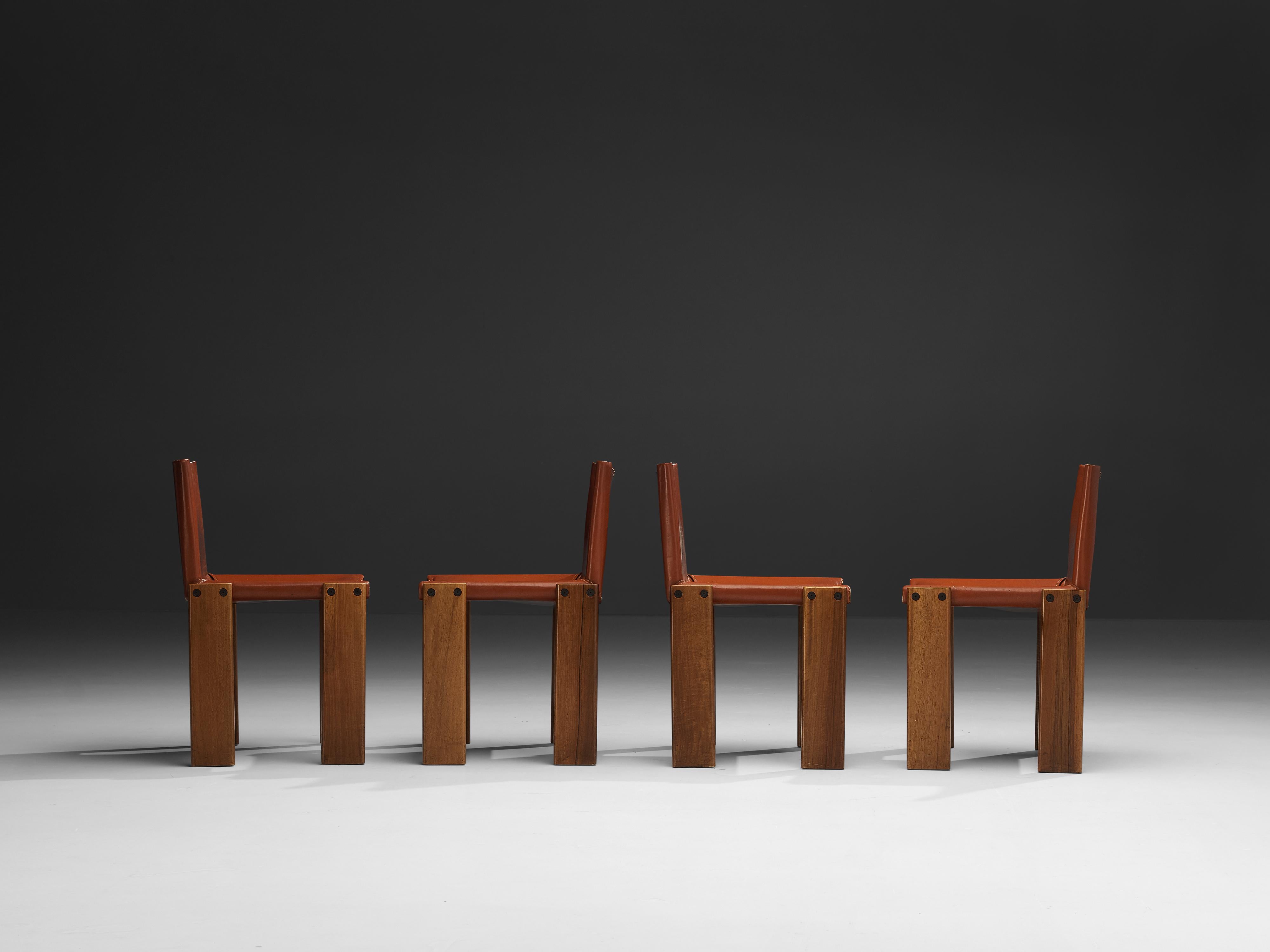 Tobia & Afra Scarpa for Molteni Six 'Monk' Chairs in Red Leather 8