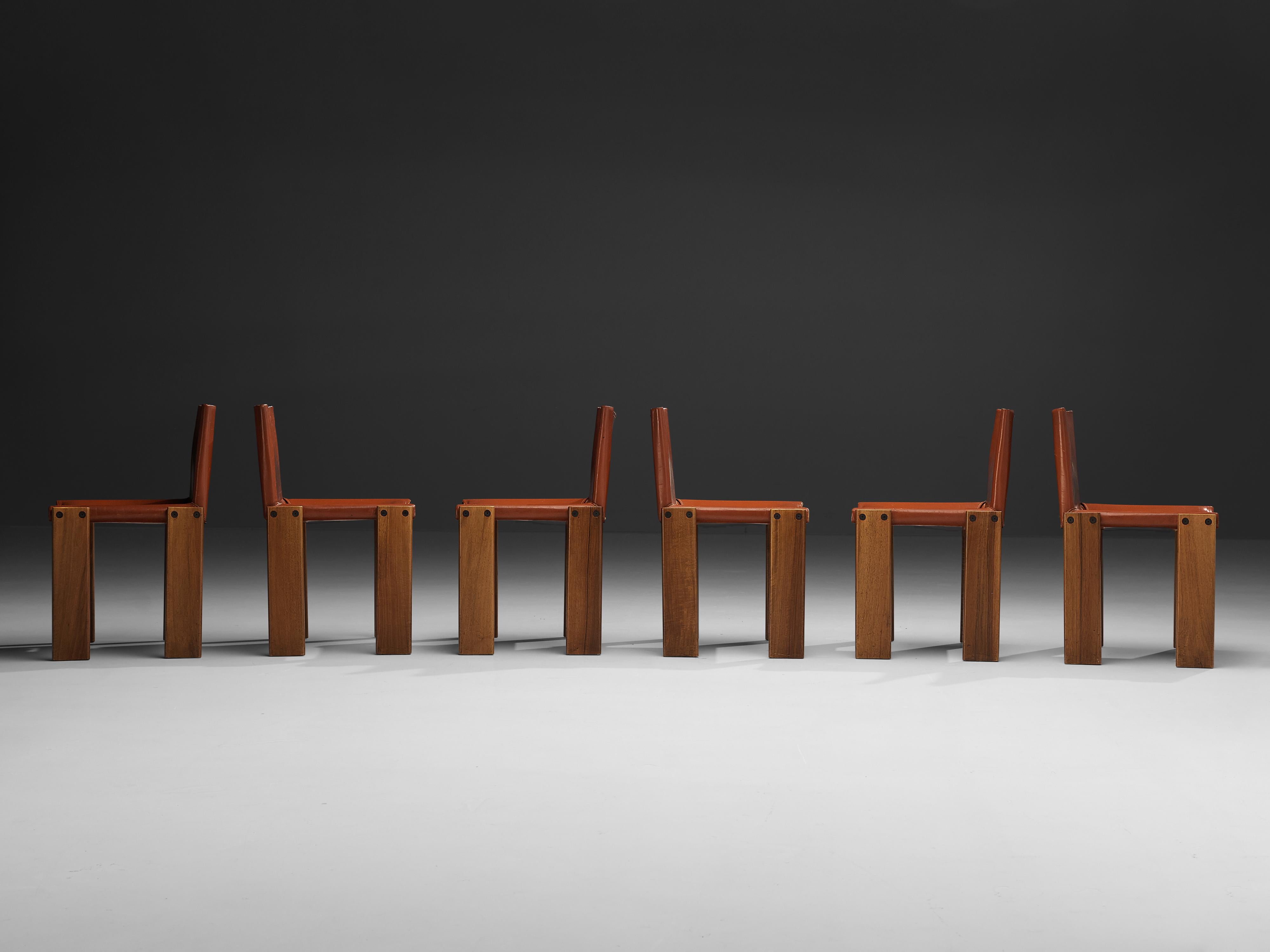 Tobia & Afra Scarpa for Molteni Six 'Monk' Chairs in Red Leather 9