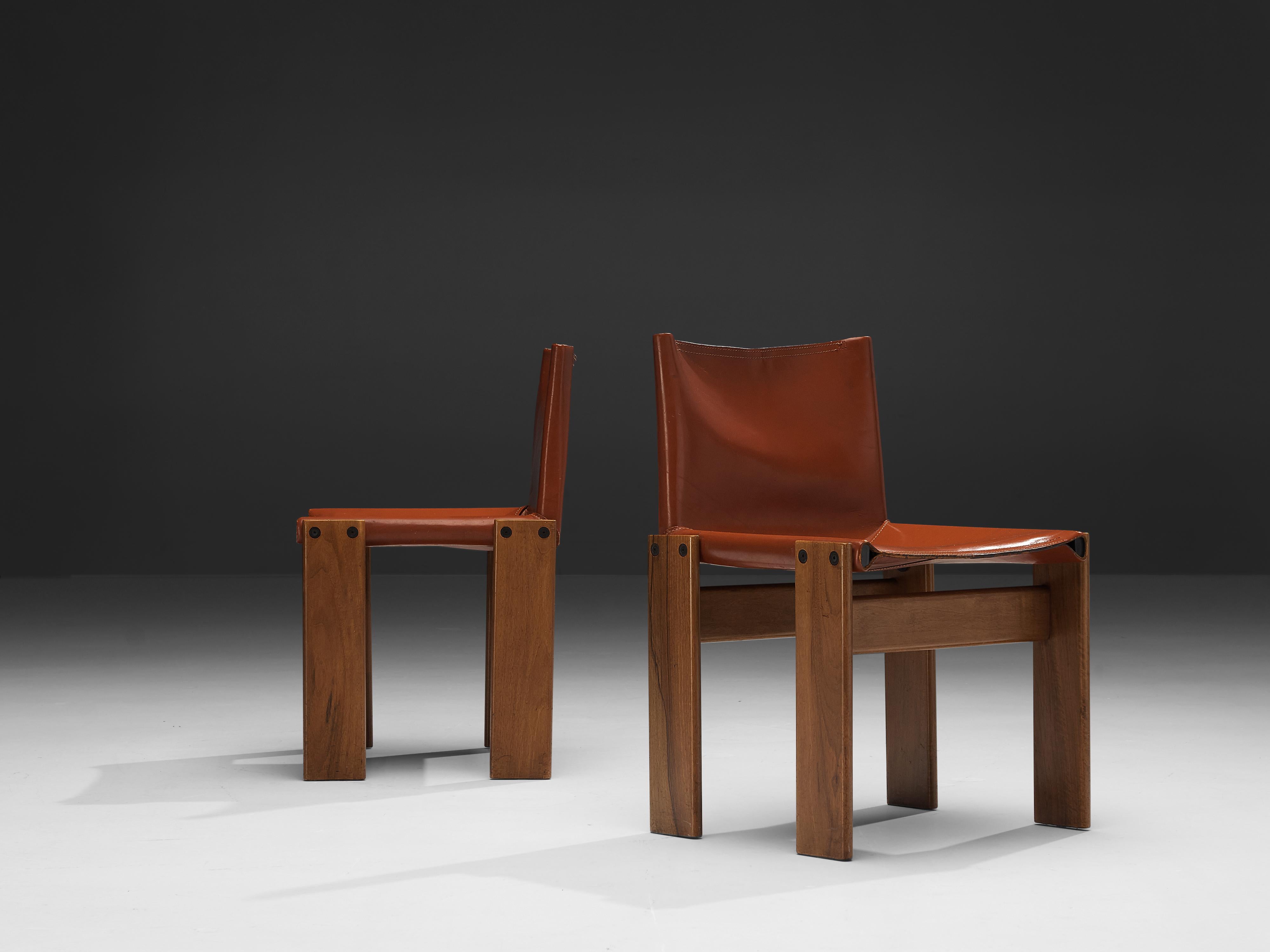 Tobia & Afra Scarpa for Molteni Six 'Monk' Chairs in Red Leather 10