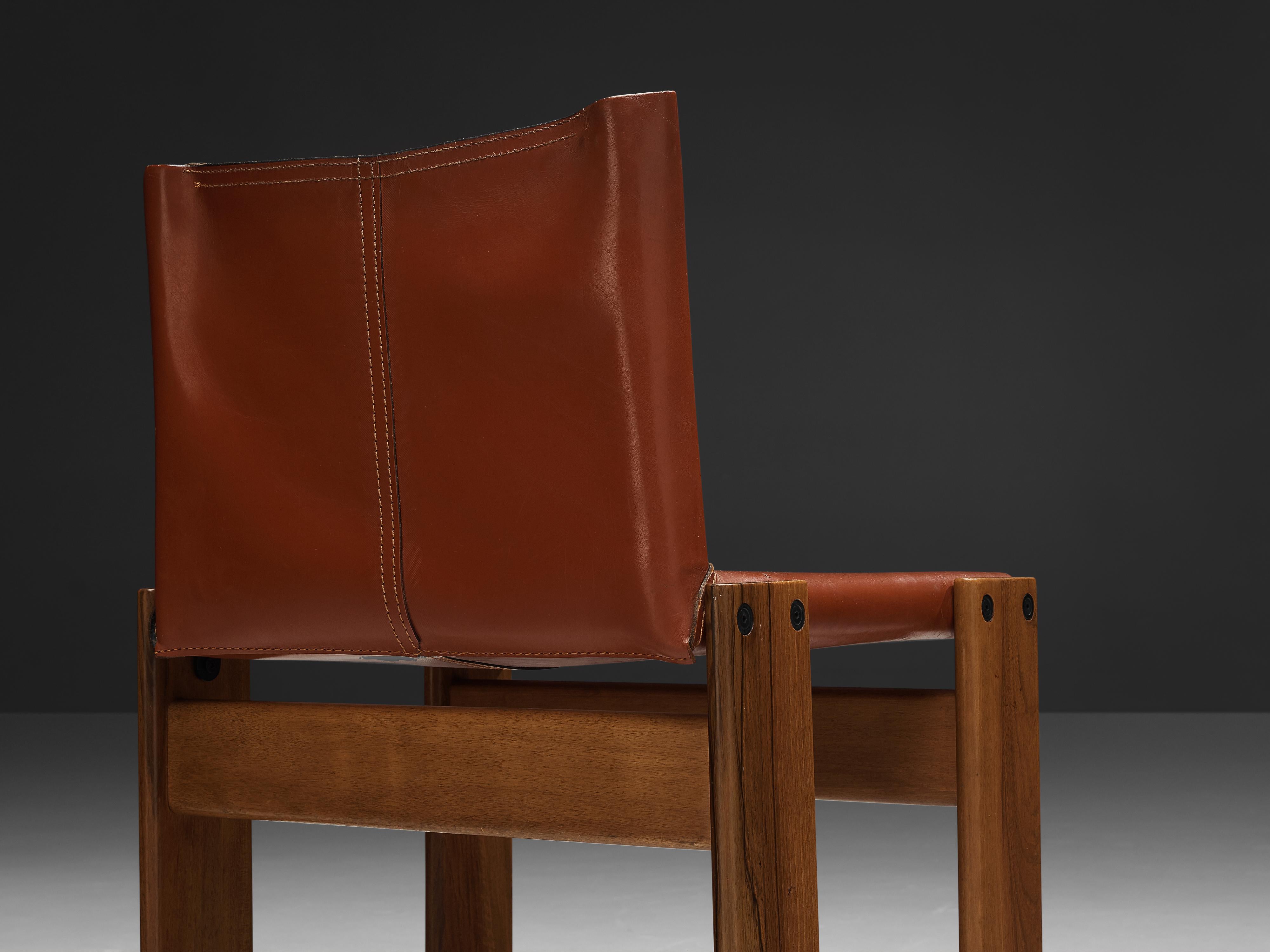 Tobia & Afra Scarpa for Molteni Six 'Monk' Chairs in Red Leather In Good Condition In Waalwijk, NL