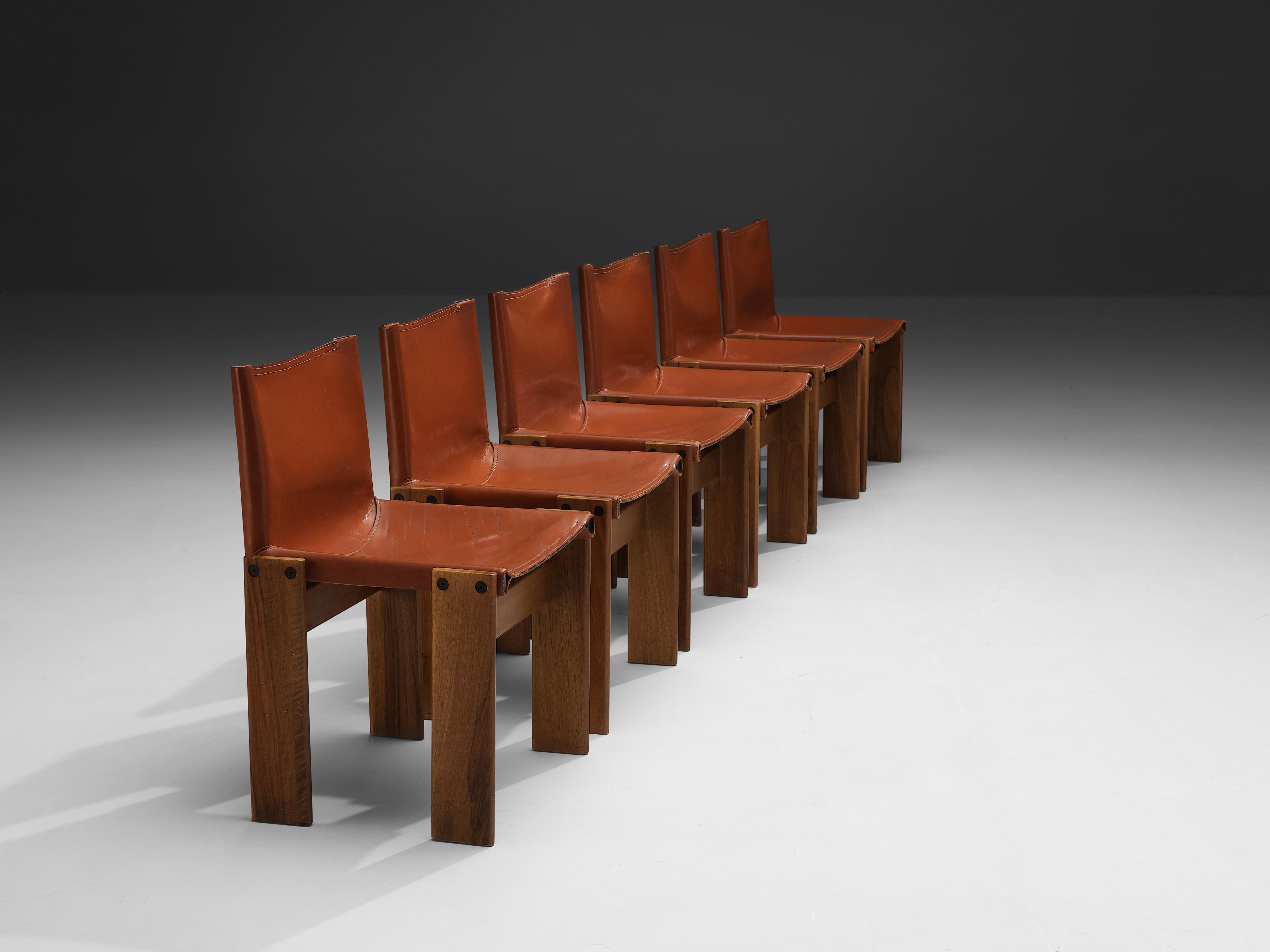 Late 20th Century Tobia & Afra Scarpa for Molteni Six 'Monk' Chairs in Red Leather