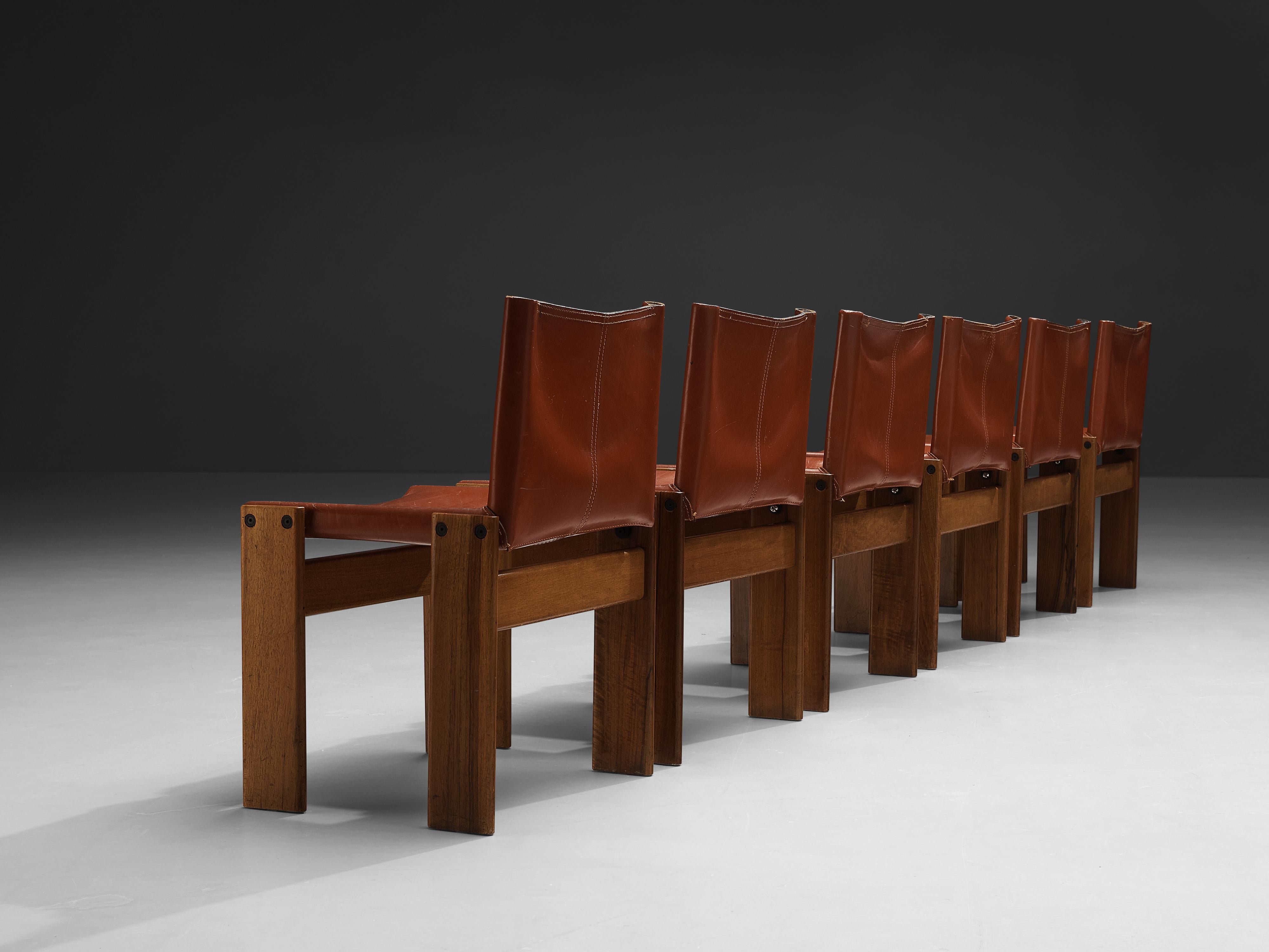 Tobia & Afra Scarpa for Molteni Six 'Monk' Chairs in Red Leather 1