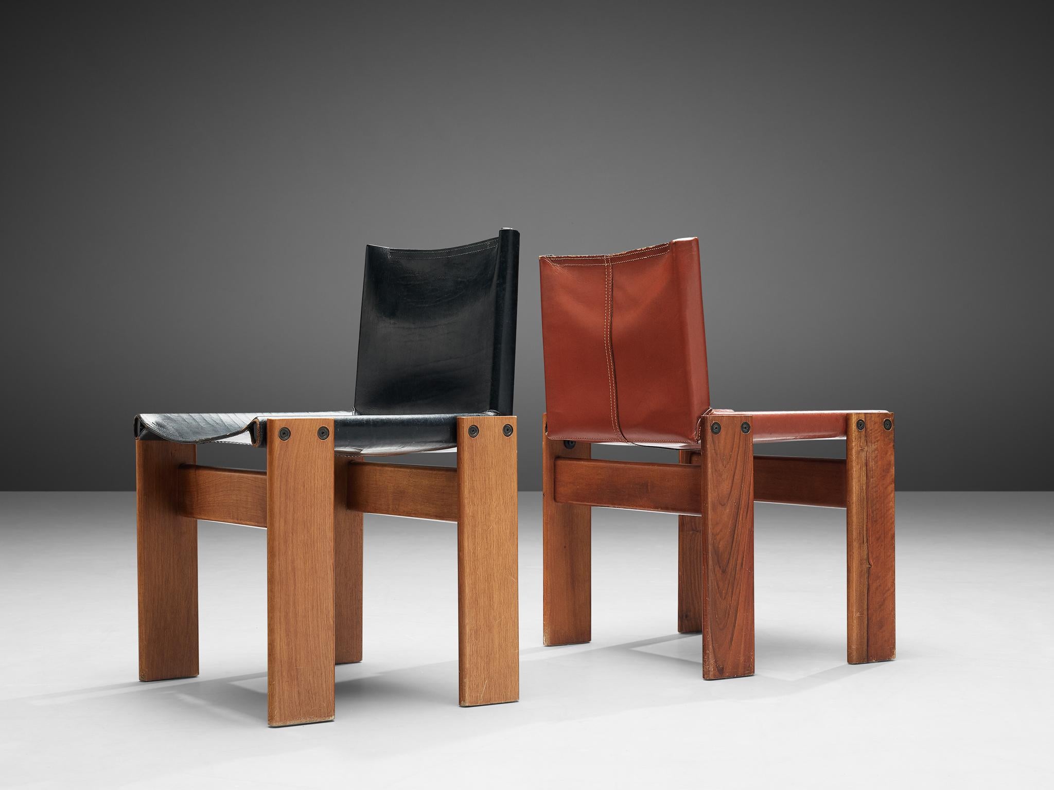 Tobia & Afra Scarpa for Molteni Twelve 'Monk' Chairs in Black and Red Leather 4