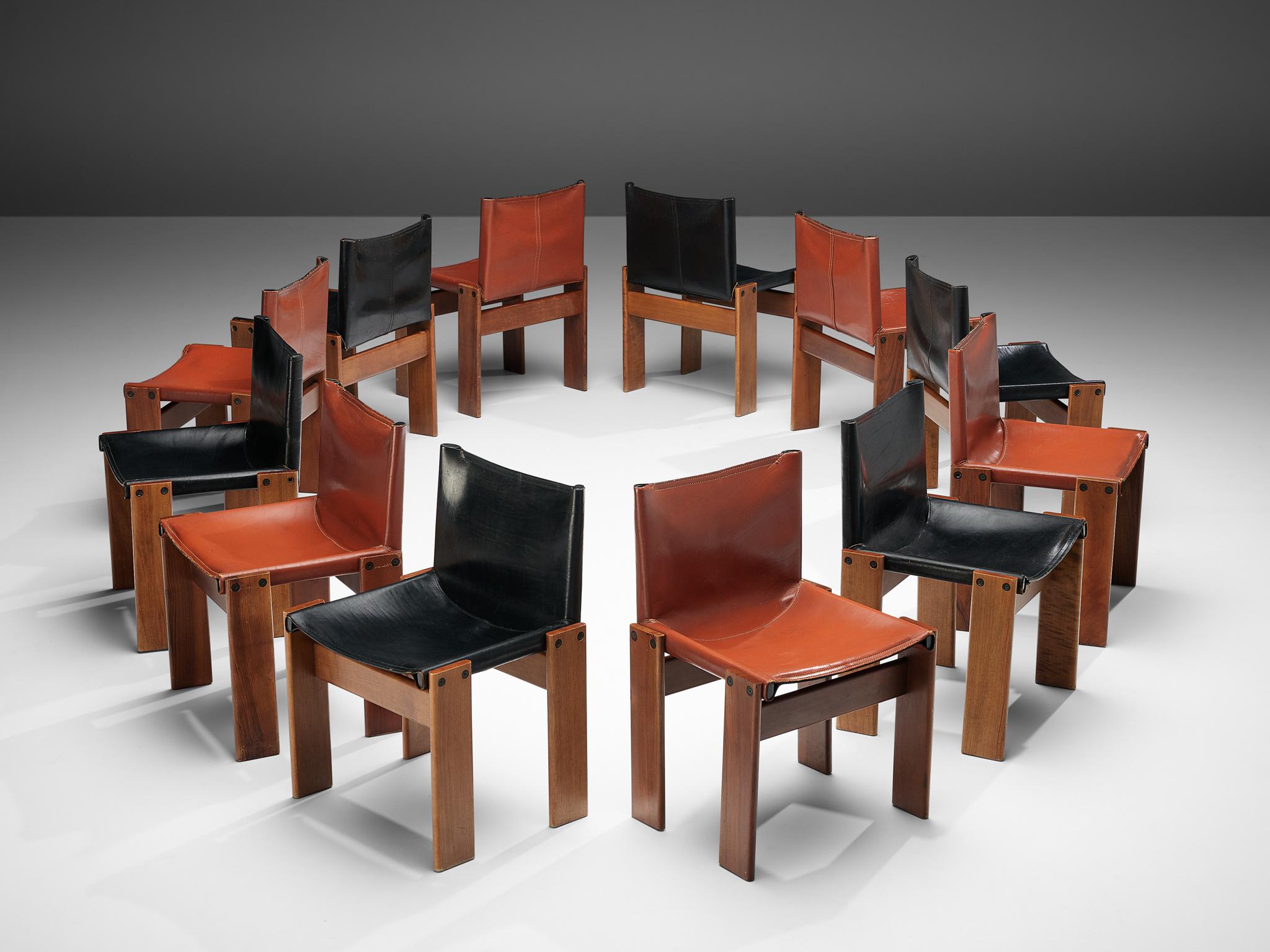 Tobia & Afra Scarpa for Molteni Twelve 'Monk' Chairs in Black and Red Leather 5