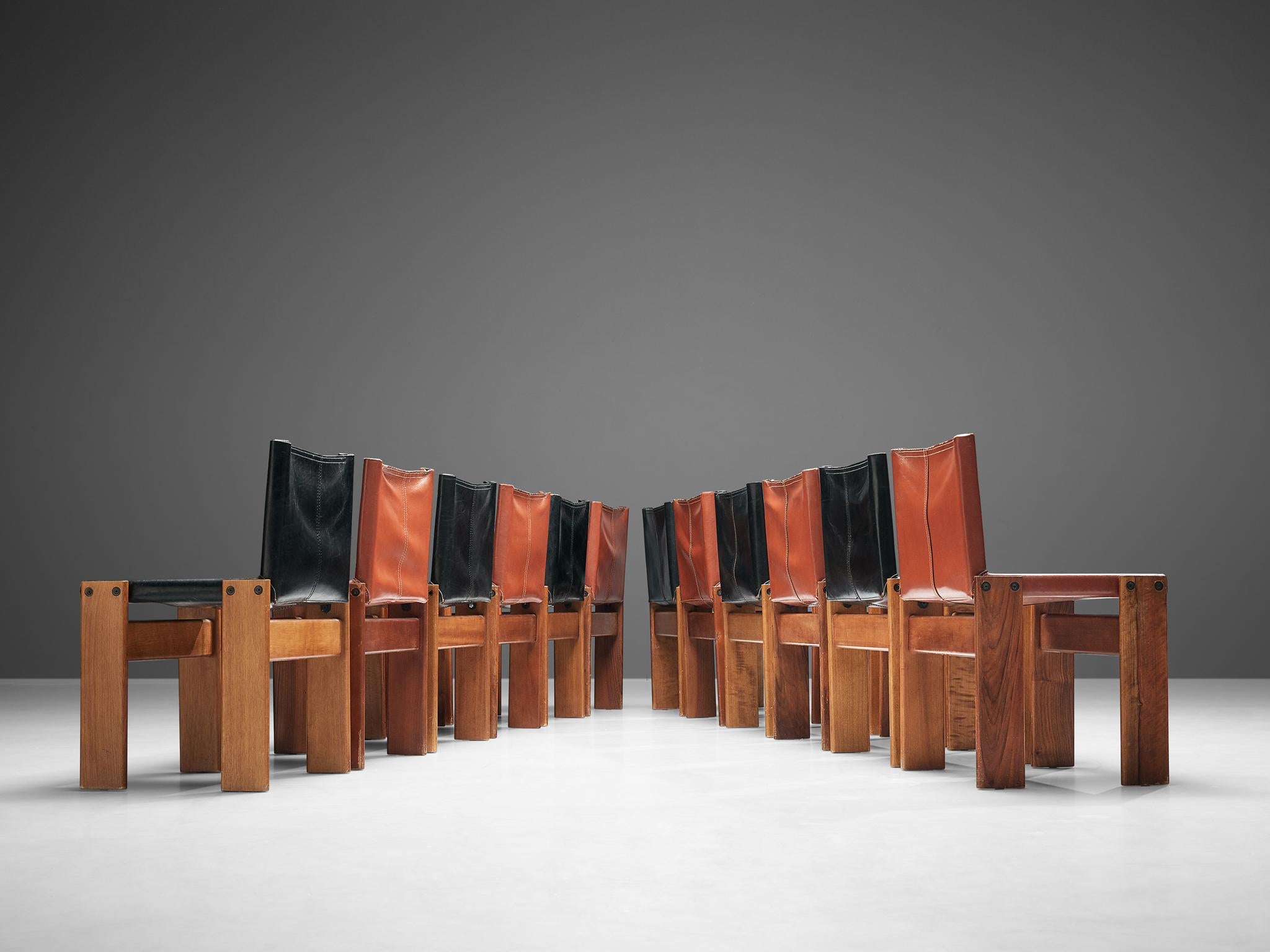 Tobia & Afra Scarpa for Molteni Twelve 'Monk' Chairs in Black and Red Leather 6