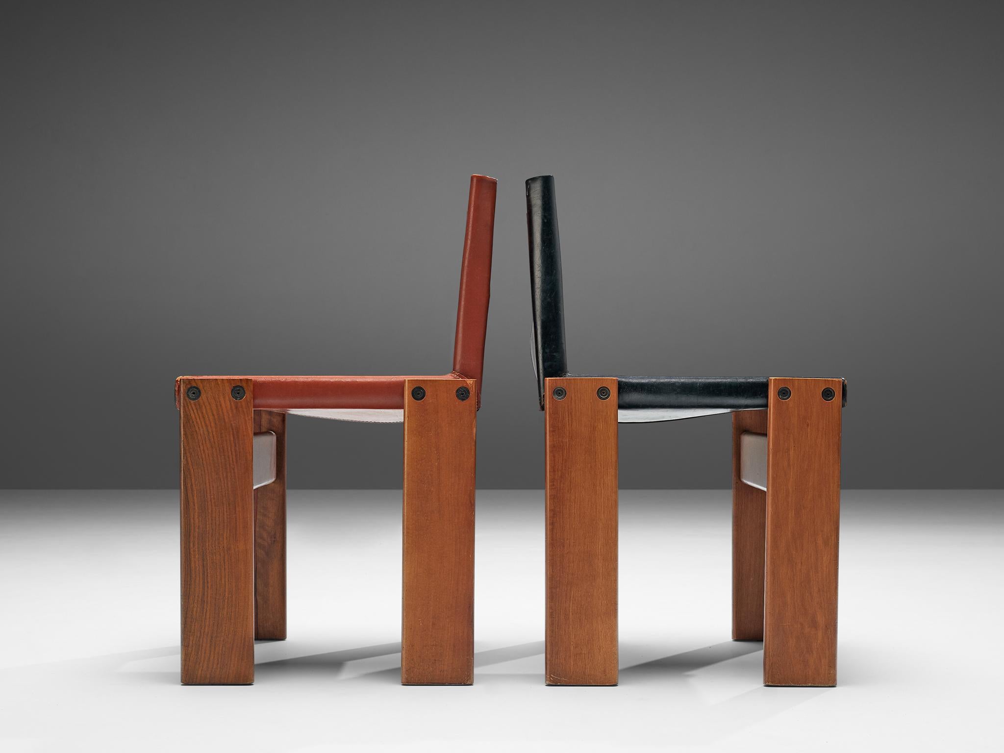 Tobia & Afra Scarpa for Molteni Twelve 'Monk' Chairs in Black and Red Leather 7