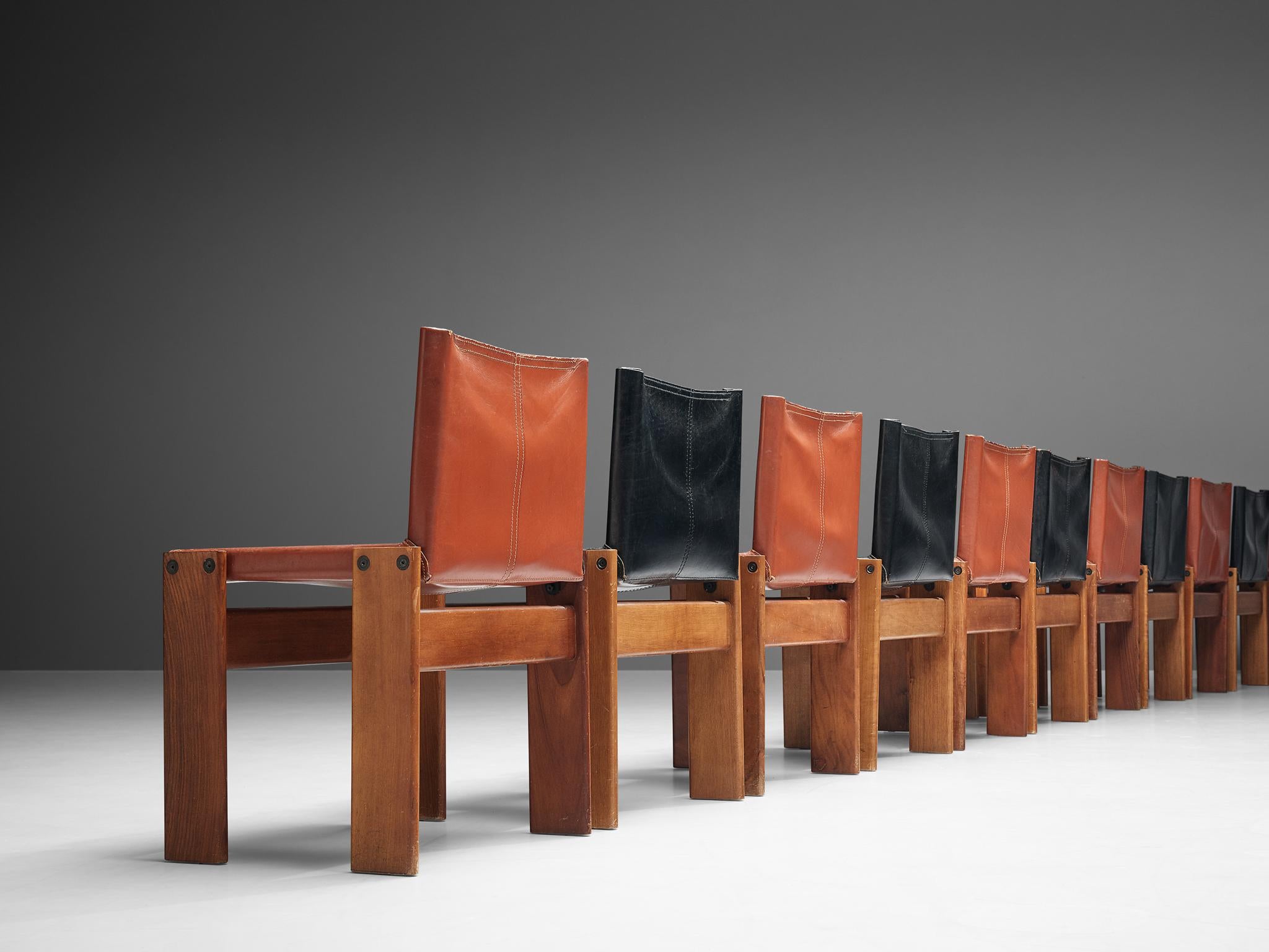 Tobia & Afra Scarpa for Molteni Twelve 'Monk' Chairs in Black and Red Leather 8