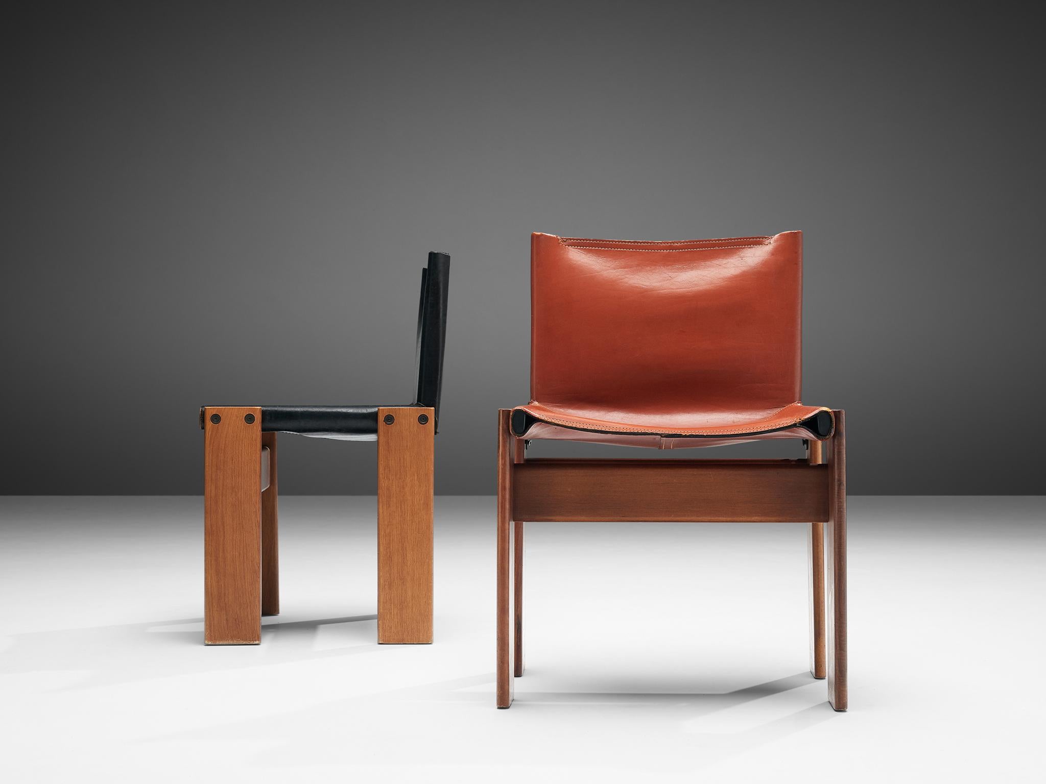 Tobia & Afra Scarpa for Molteni Twelve 'Monk' Chairs in Black and Red Leather 9