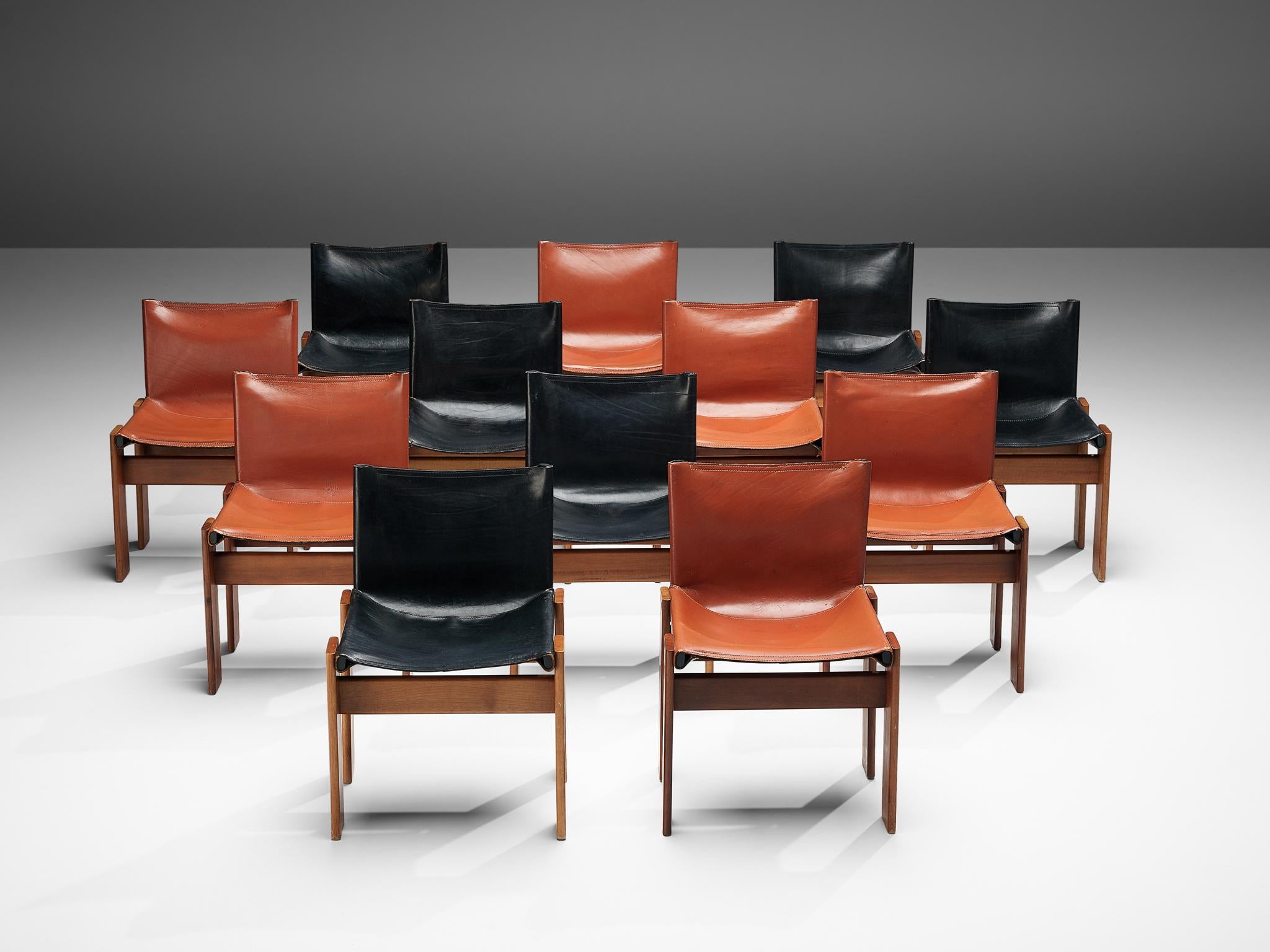 Mid-Century Modern Tobia & Afra Scarpa for Molteni Twelve 'Monk' Chairs in Black and Red Leather