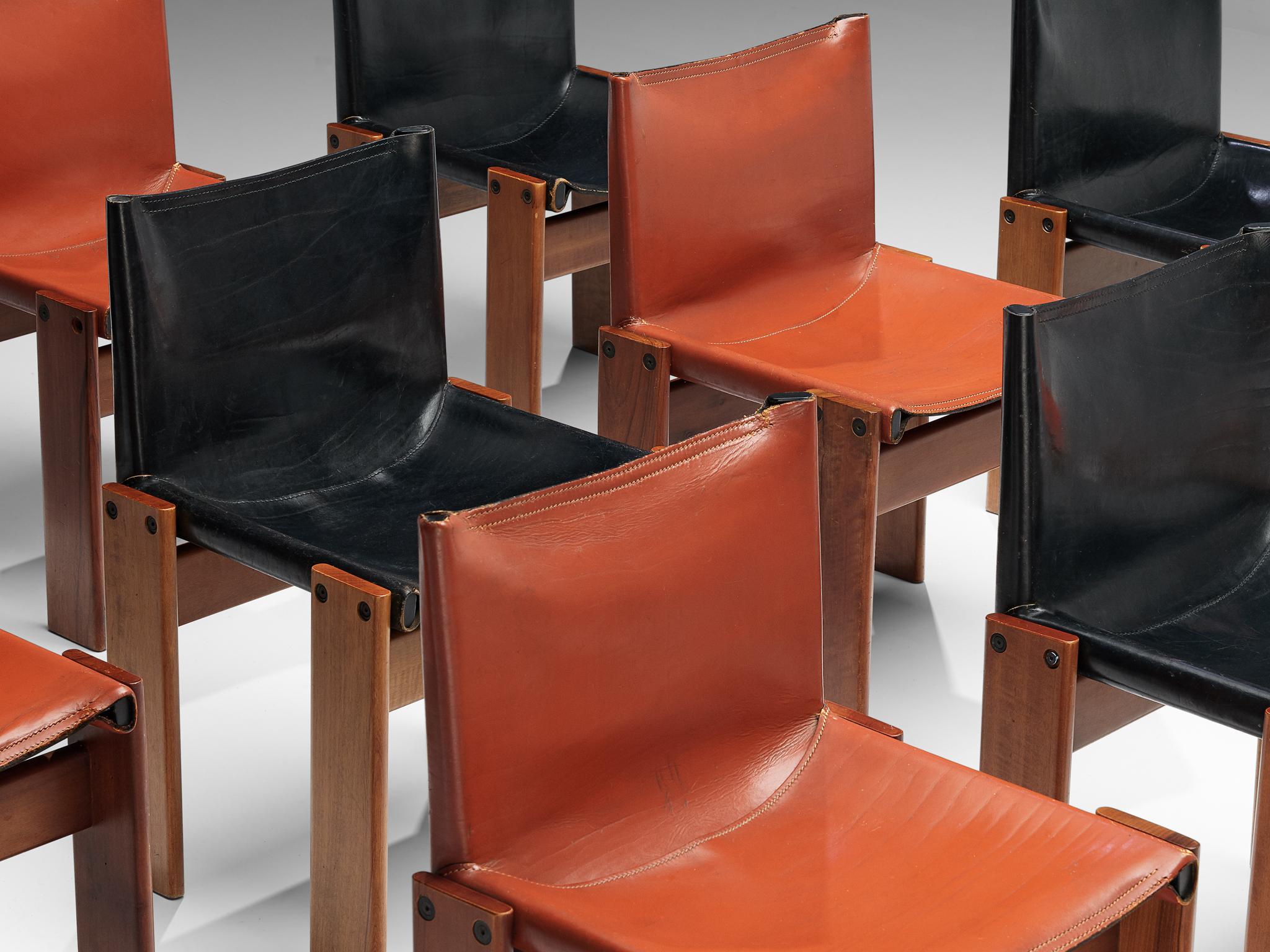 Tobia & Afra Scarpa for Molteni Twelve 'Monk' Chairs in Black and Red Leather In Good Condition In Waalwijk, NL