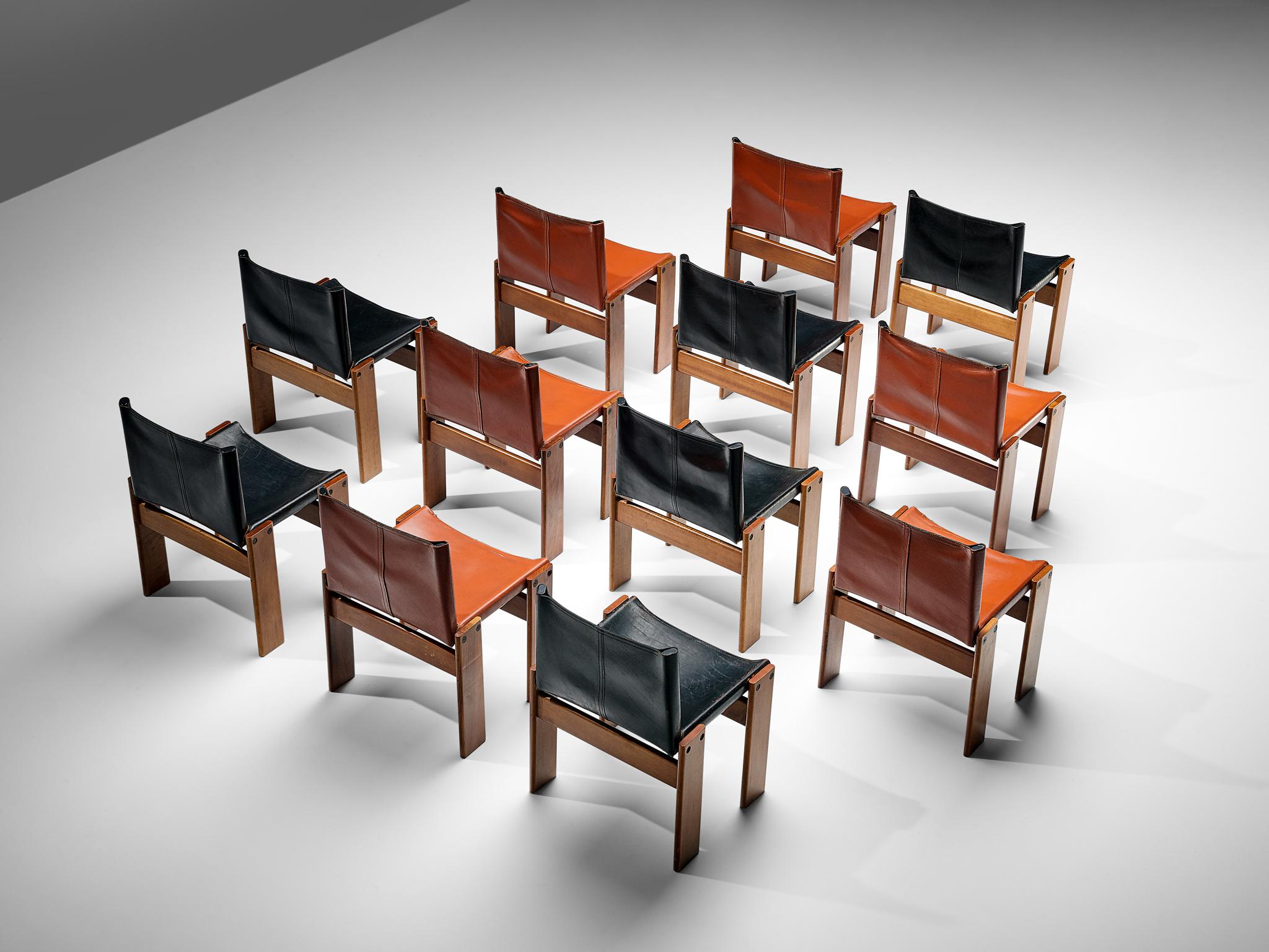 Tobia & Afra Scarpa for Molteni Twelve 'Monk' Chairs in Black and Red Leather 2