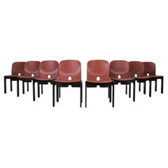 Tobia & Afra Scarpa ensemble de huit 121 chaises en bois et en cuir de Cassina 1970
