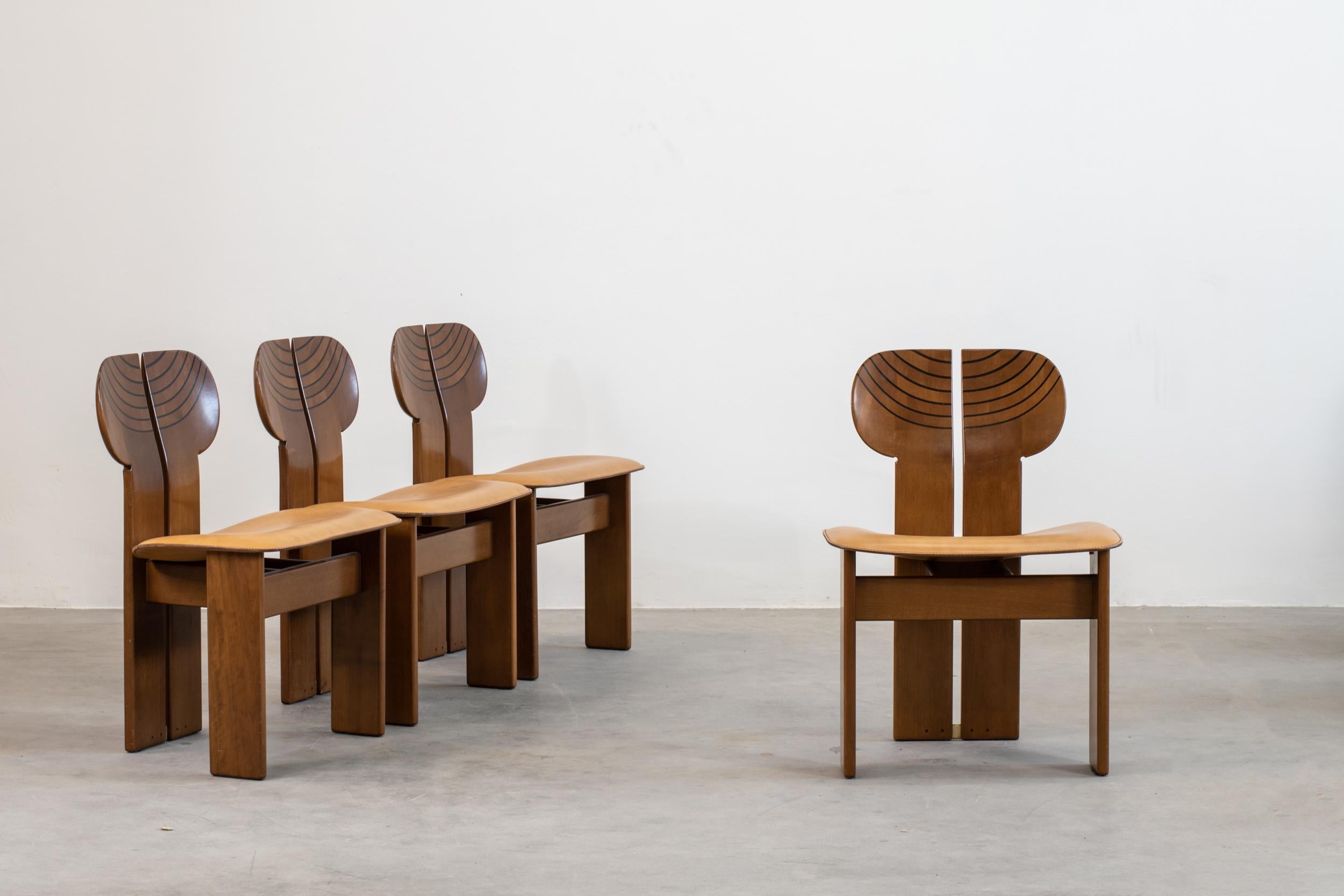 Post-Modern Tobia & Afra Scarpa Set of Four Africa Chairs Artona Series by Maxalto, 1970s