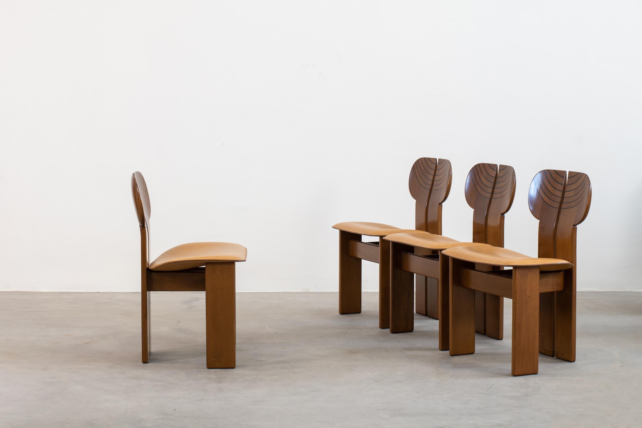 Italian Tobia & Afra Scarpa Set of Four Africa Chairs Artona Series by Maxalto, 1970s