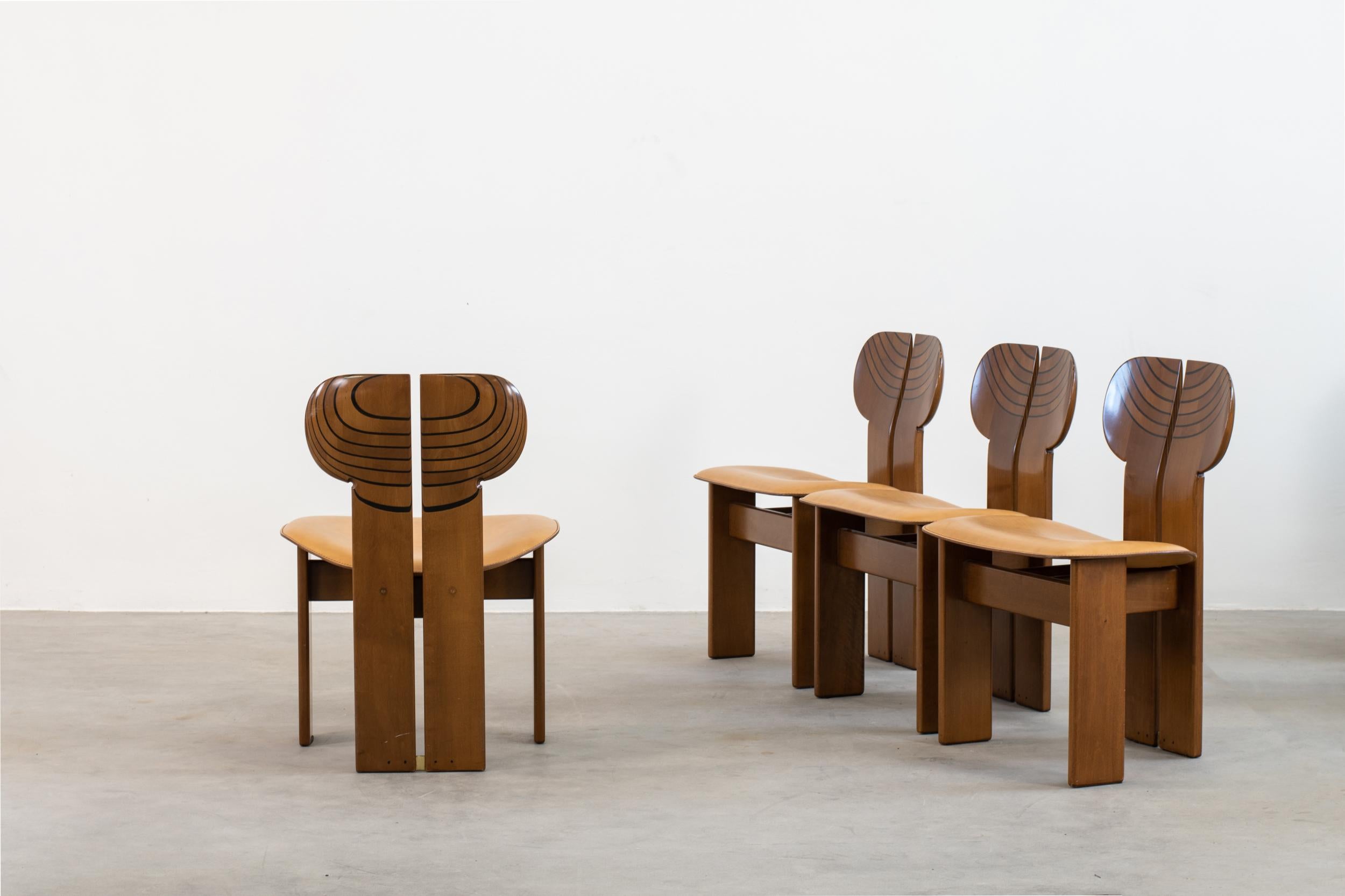 Late 20th Century Tobia & Afra Scarpa Set of Four Africa Chairs Artona Series by Maxalto, 1970s