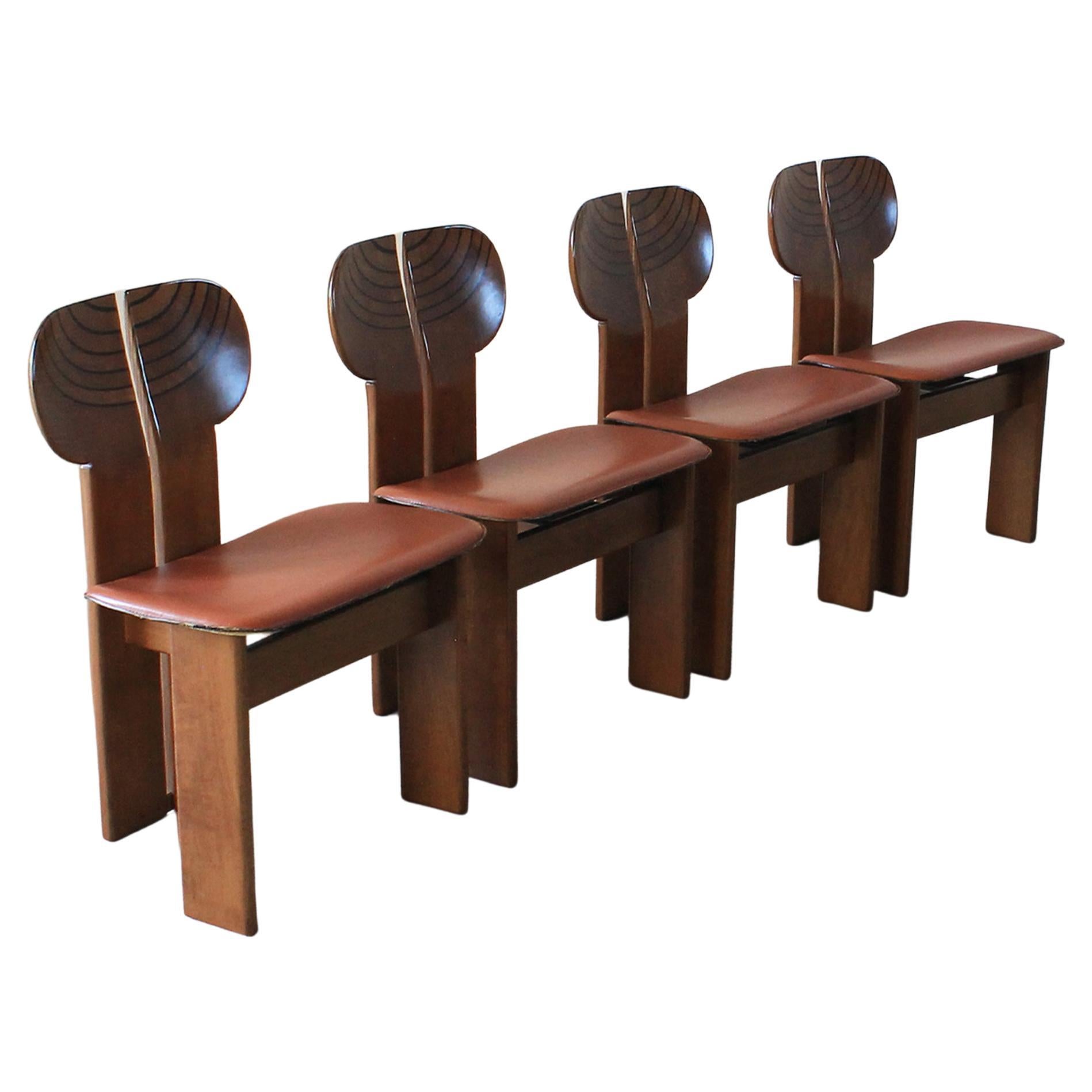 Tobia & Afra Scarpa Set of Four Africa Dining Chairs by Maxalto 1970s 