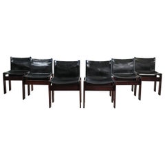 Tobia & Afra Scarpa Set of Six Monk Chairs in Beech and Leather Molteni, 1970s