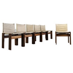 Retro Tobia & Afra Scarpa Set of Six Monk Chairs in Wood and Canvas for Molteni 1970s